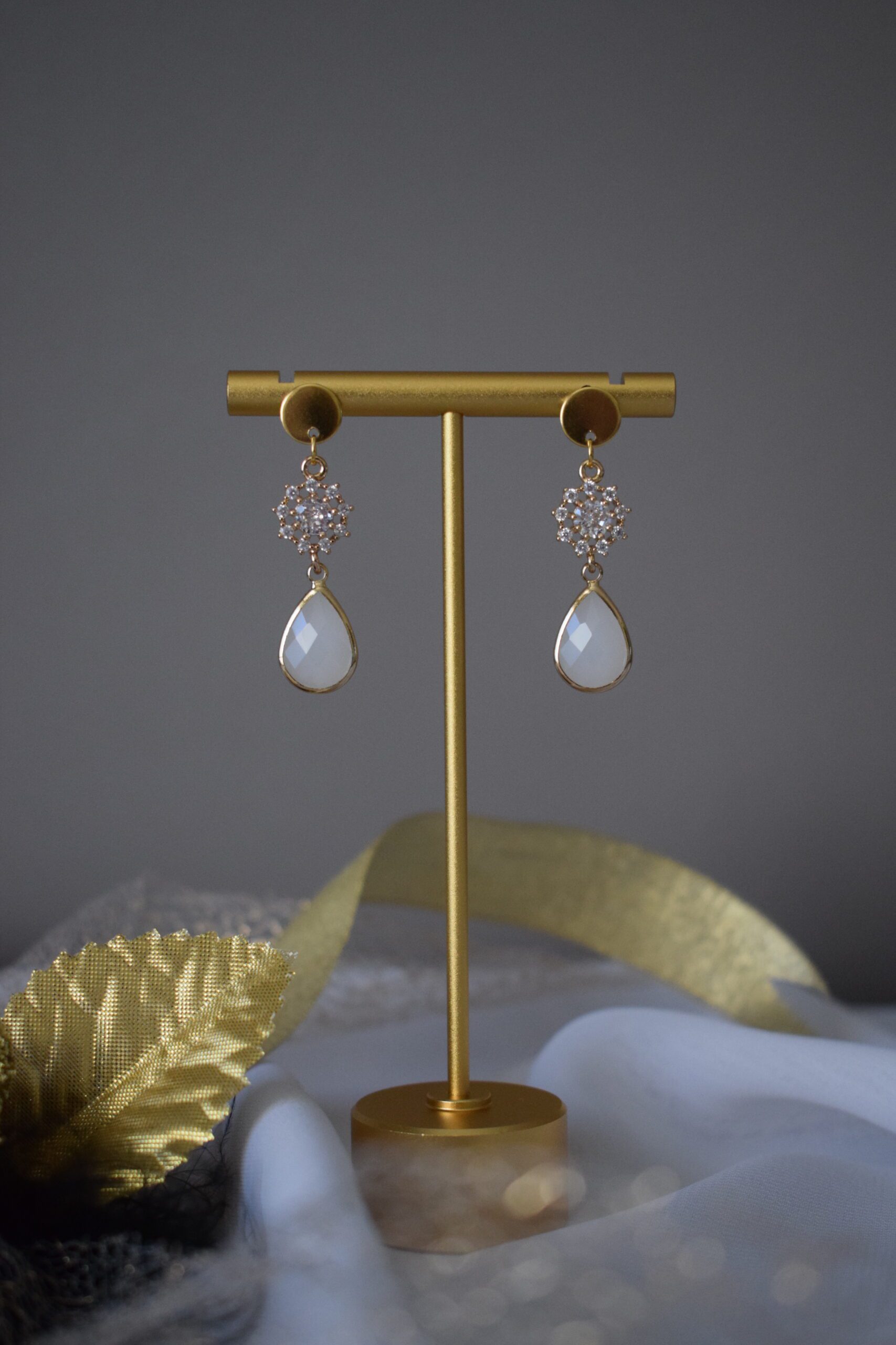 Oorhangers Offwhite Crystal Glass ~ FO 002 - Afbeelding 2