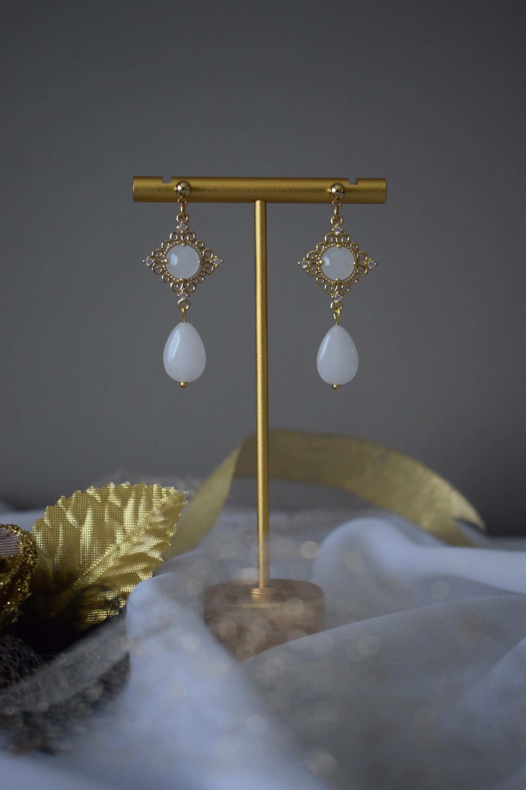 Luxe Oorhangers met Jade edelsteendruppels ~ FO 003 - Afbeelding 3