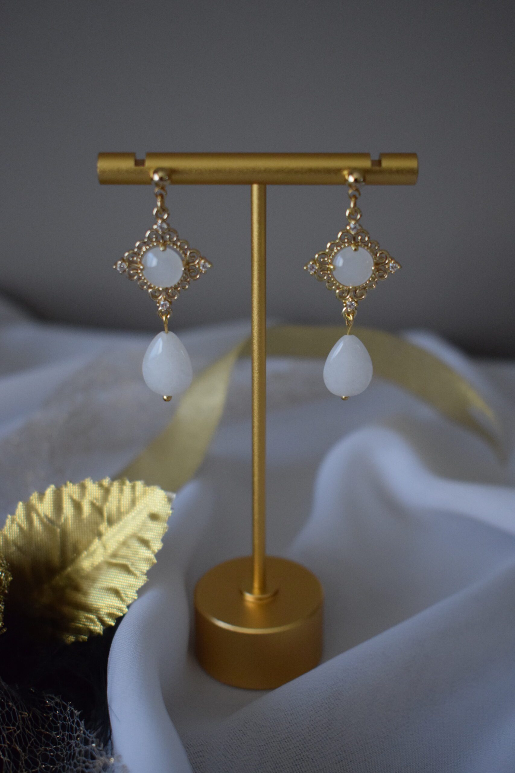 Luxe Oorhangers met Jade edelsteendruppels ~ FO 003 - Afbeelding 4