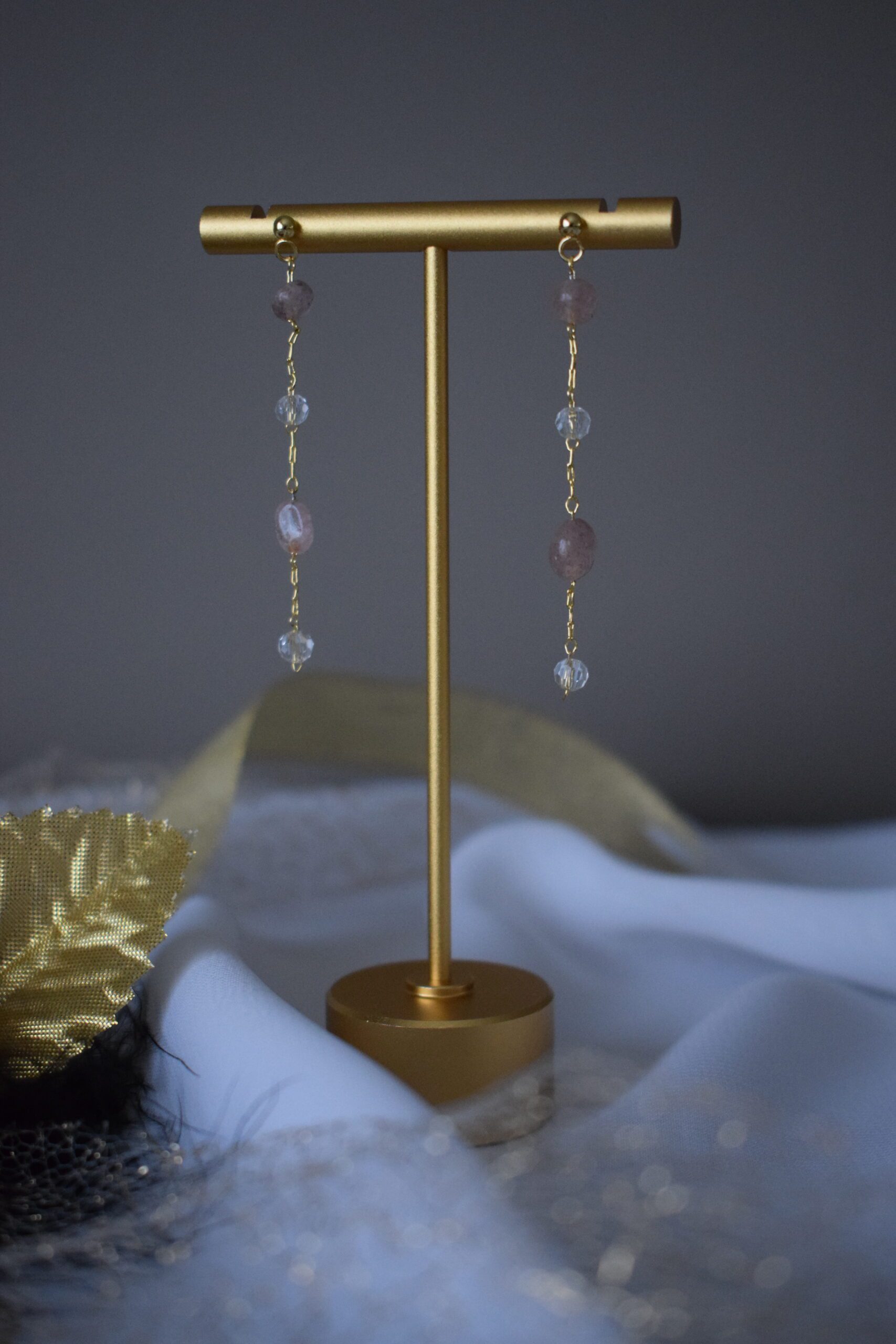Oorhangers Strawberry Quartz edelstenen ~ FO 014 - Afbeelding 2
