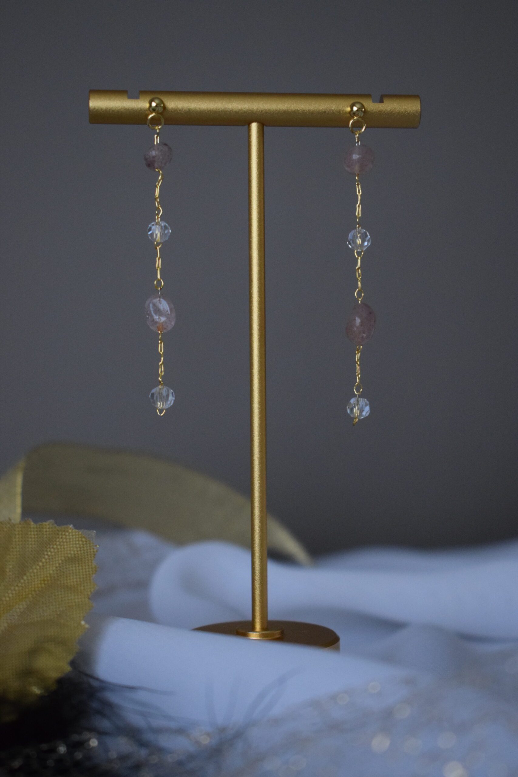 Oorhangers Strawberry Quartz edelstenen ~ FO 014 - Afbeelding 3