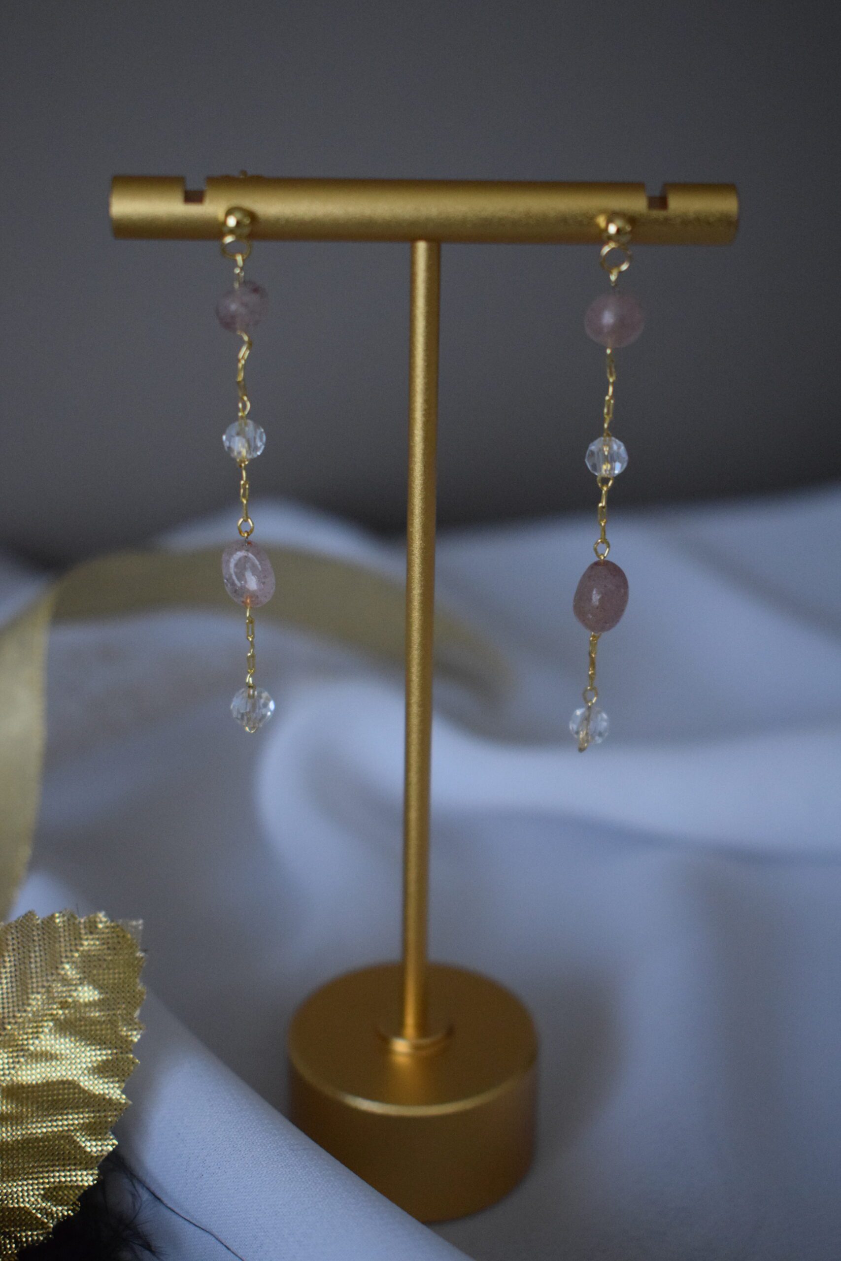 Oorhangers Strawberry Quartz edelstenen ~ FO 014 - Afbeelding 4