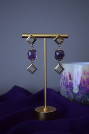 Oorhangers ruitje Amethist ~ OA 002