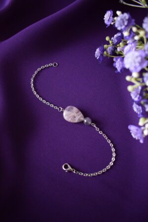 Armband stainless steel wit metaal met Amethist ~ AA 002
