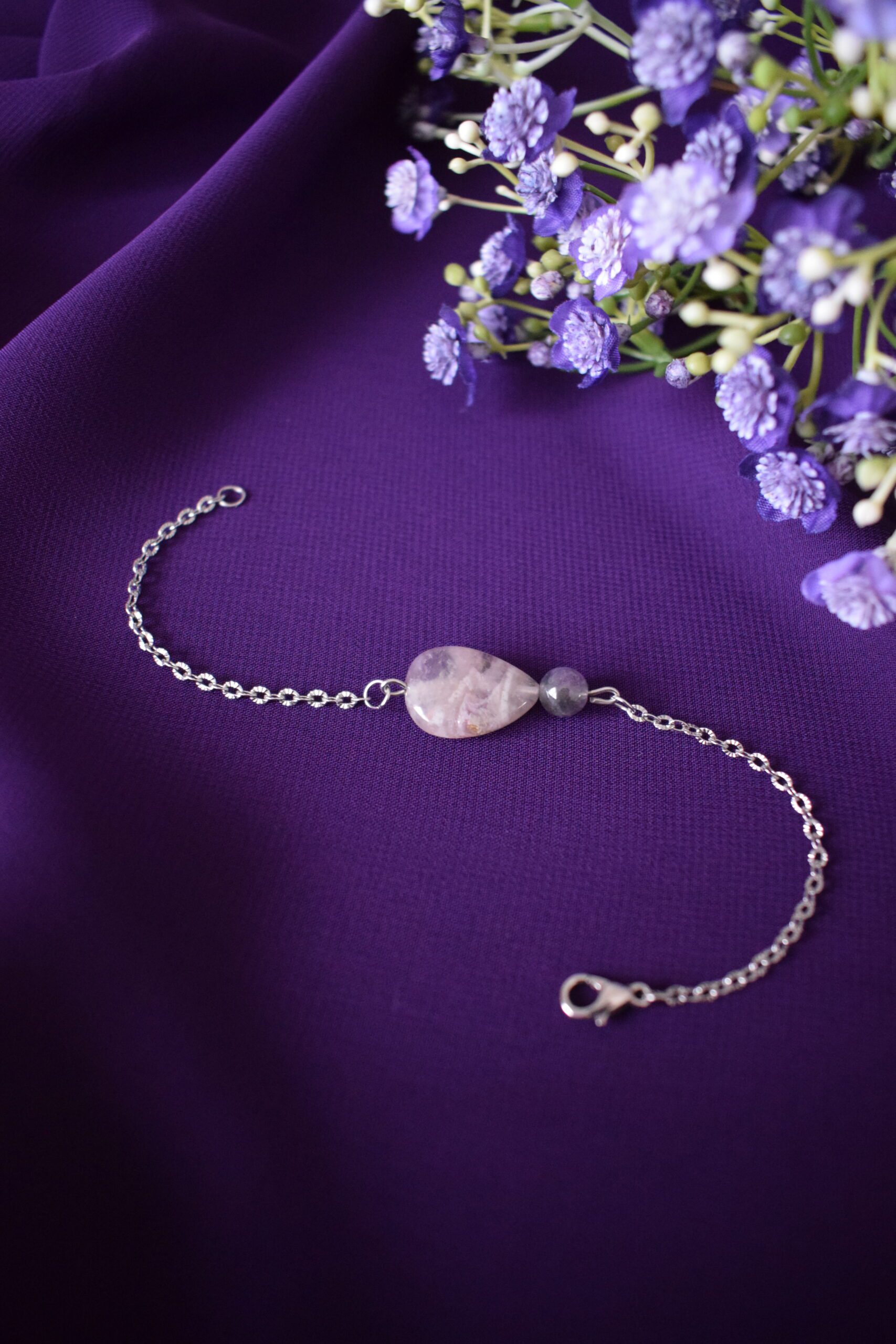 Armband stainless steel wit metaal met Amethist ~ AA 002 - Afbeelding 2