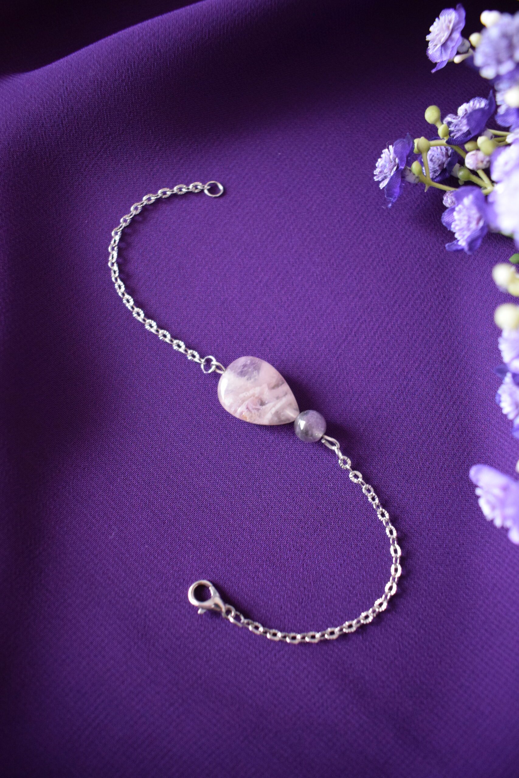 Armband stainless steel wit metaal met Amethist ~ AA 002 - Afbeelding 3