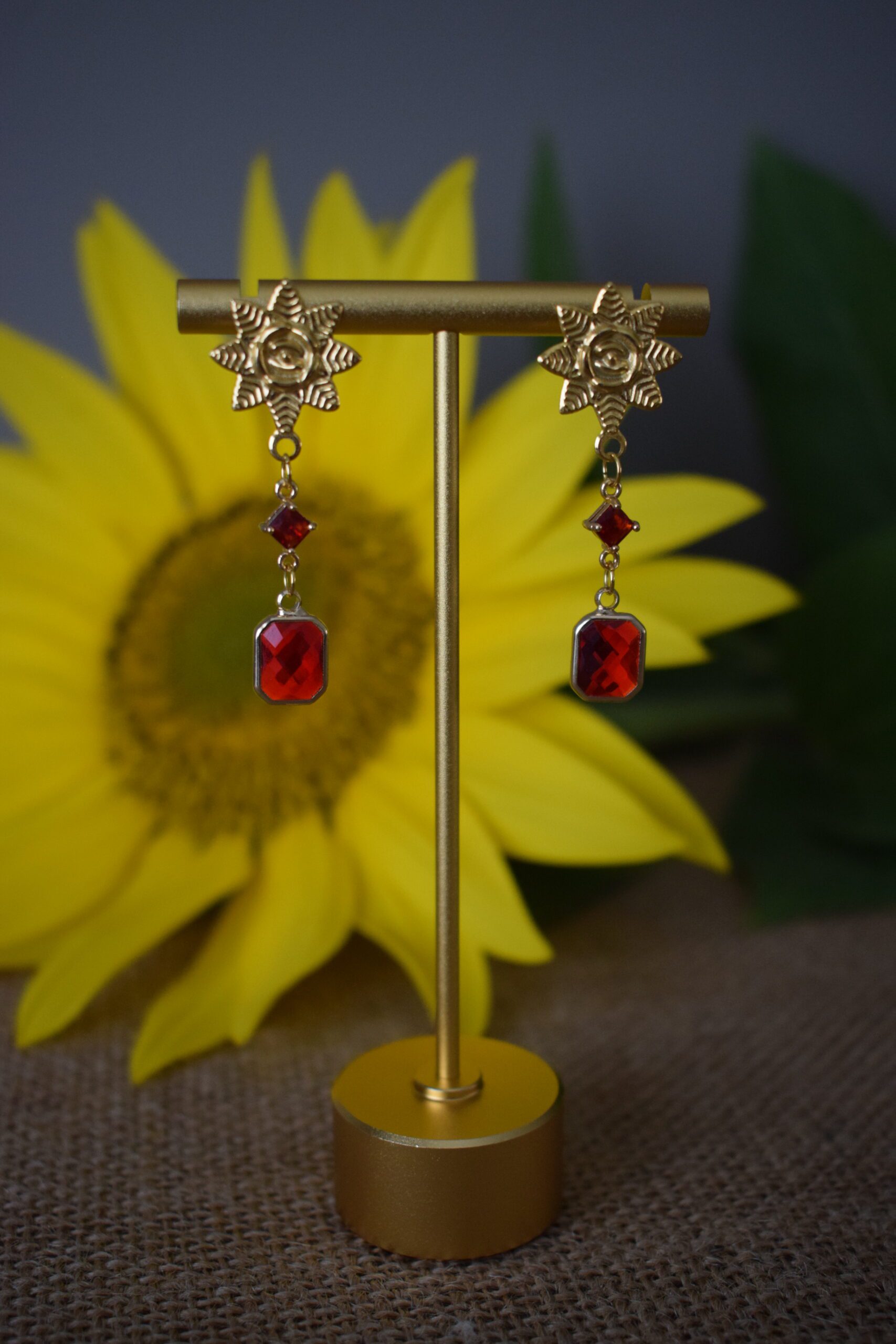 Fleurige oorhangers Rood Crystal Glass ~ CG 002 - Afbeelding 2