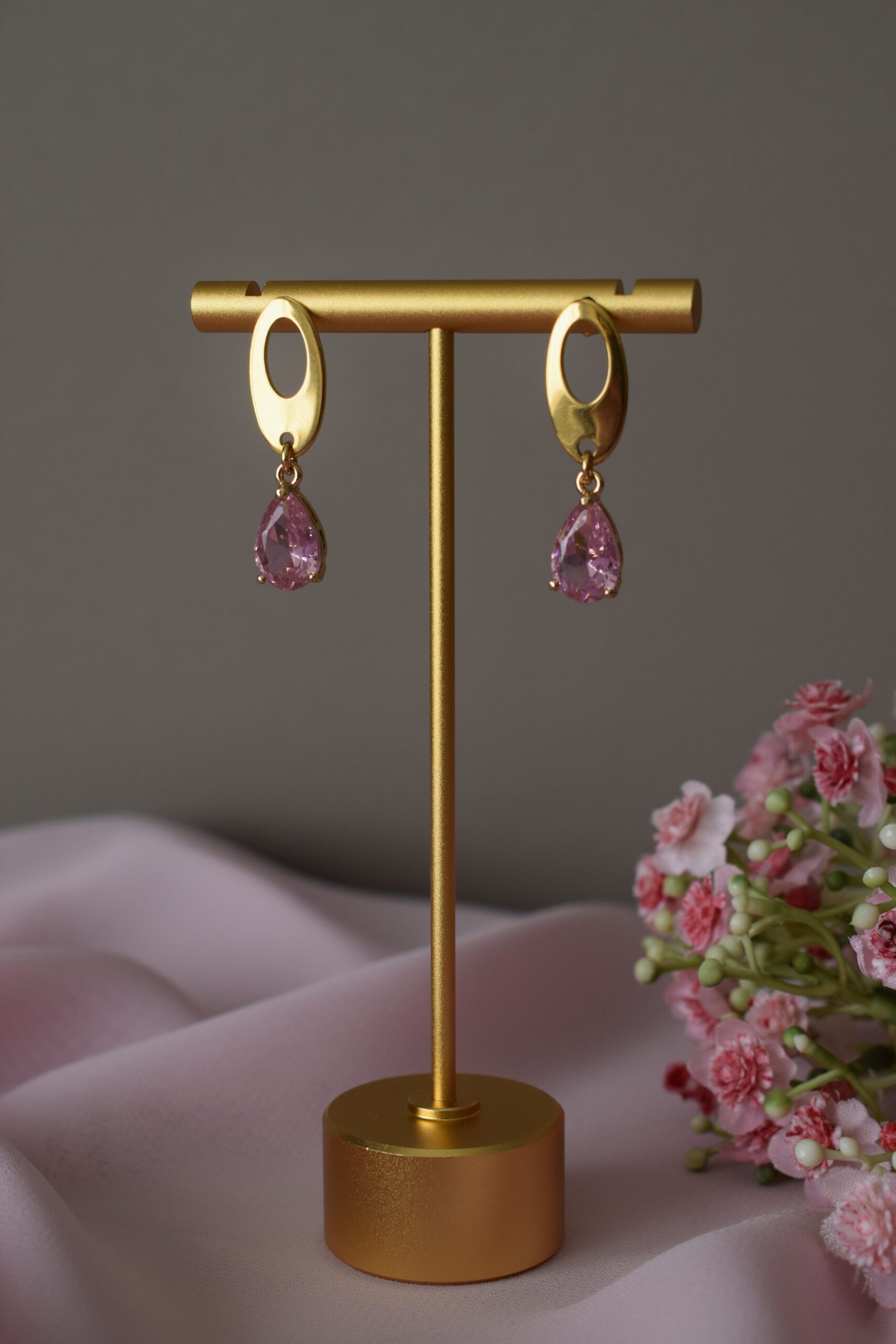 Oorhangers ovaal Roze Crystal Glass ~ FO 006 - Afbeelding 2
