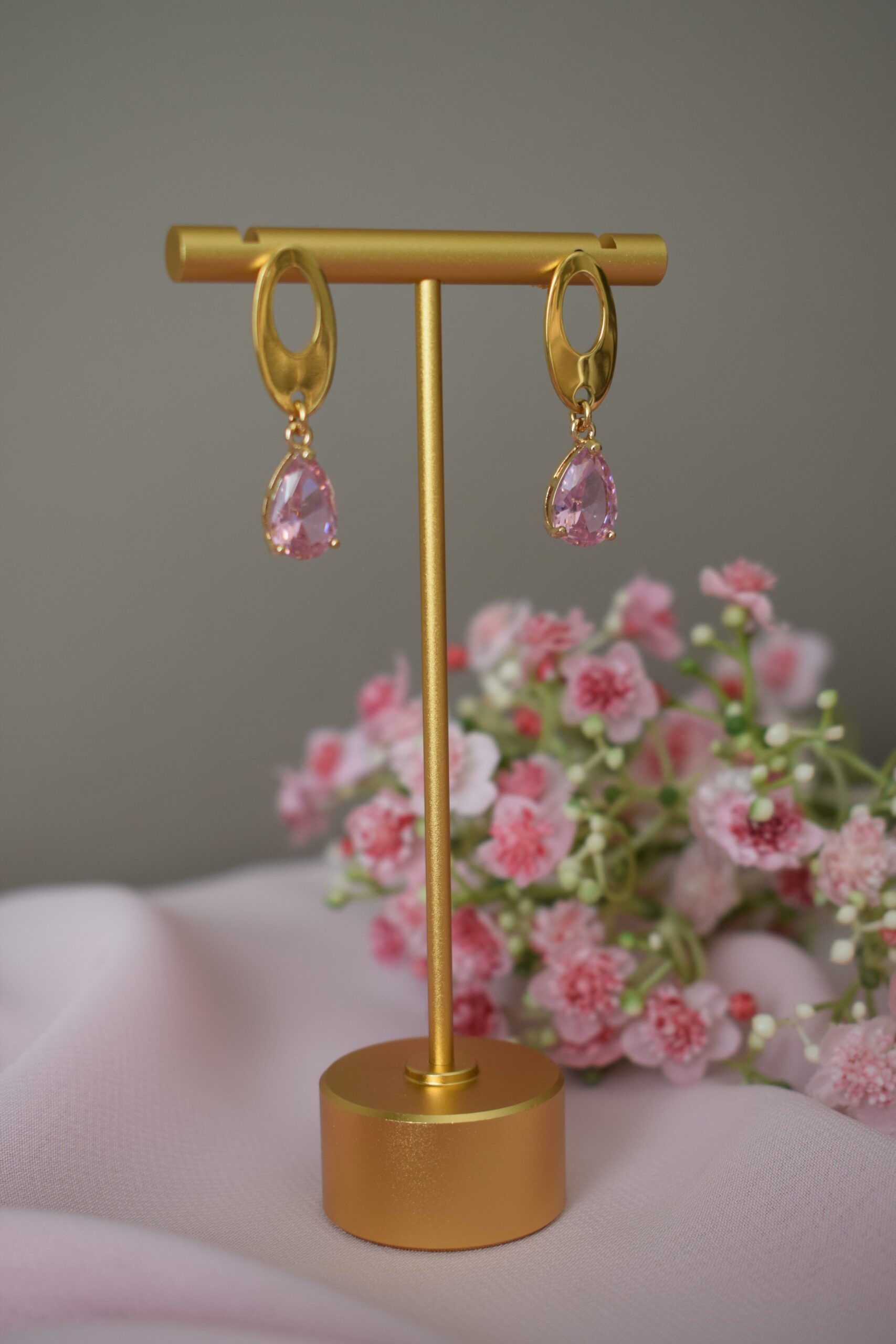 Oorhangers ovaal Roze Crystal Glass ~ FO 006 - Afbeelding 3
