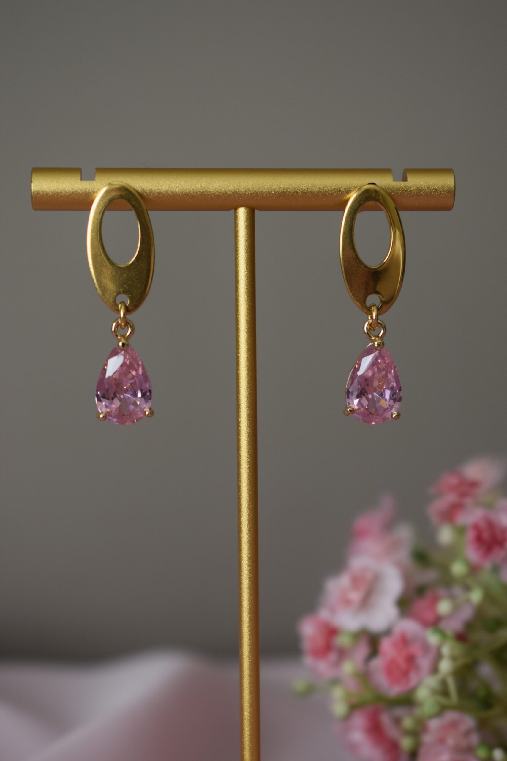 Oorhangers ovaal Roze Crystal Glass ~ FO 006 - Afbeelding 4