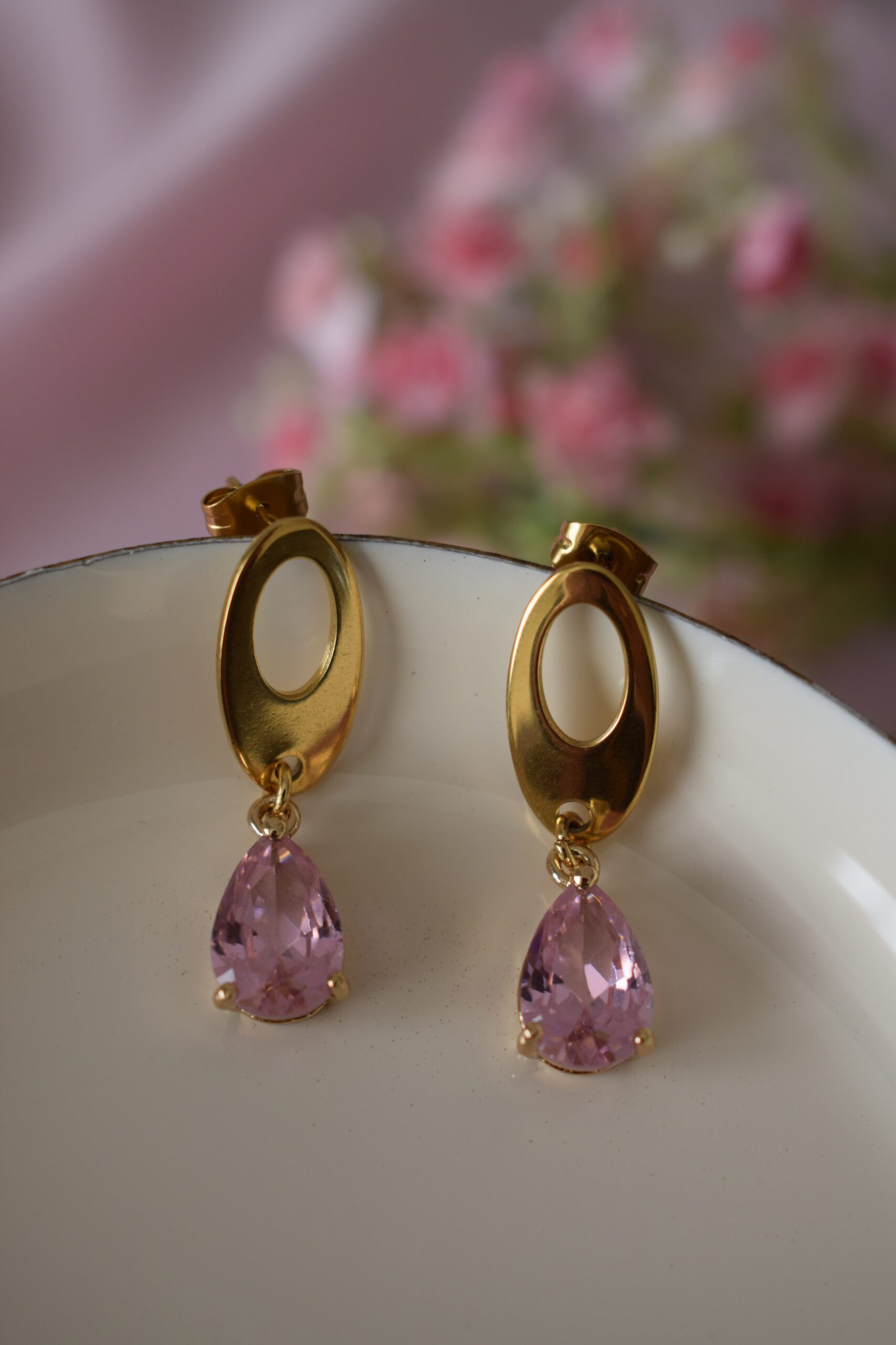 Oorhangers ovaal Roze Crystal Glass ~ FO 006 - Afbeelding 6