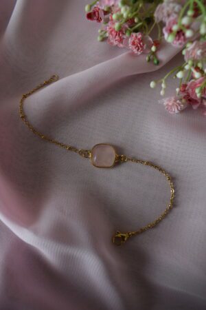 Armband stainless steel met Rozenkwarts ~ LC 012