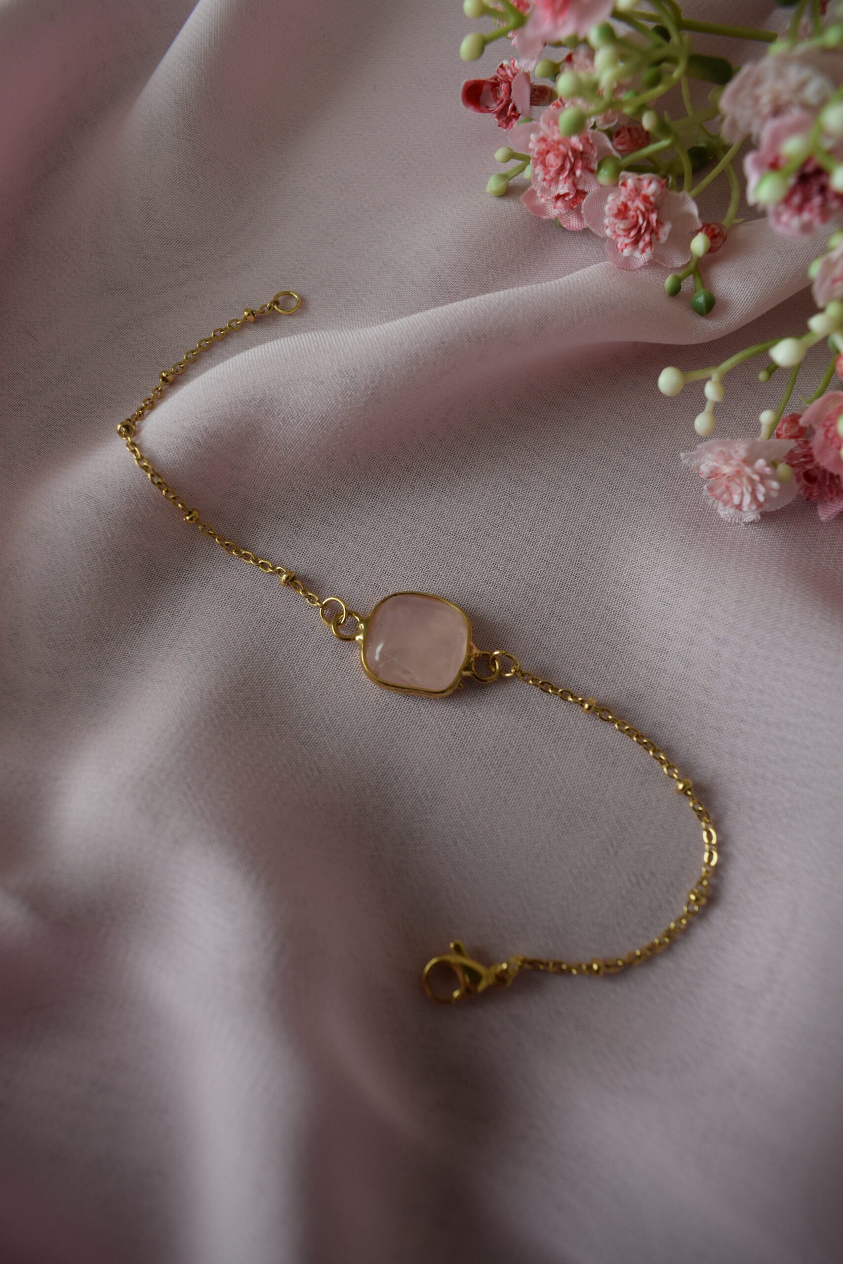 Armband stainless steel met Rozenkwarts ~ LC 012 - Afbeelding 2