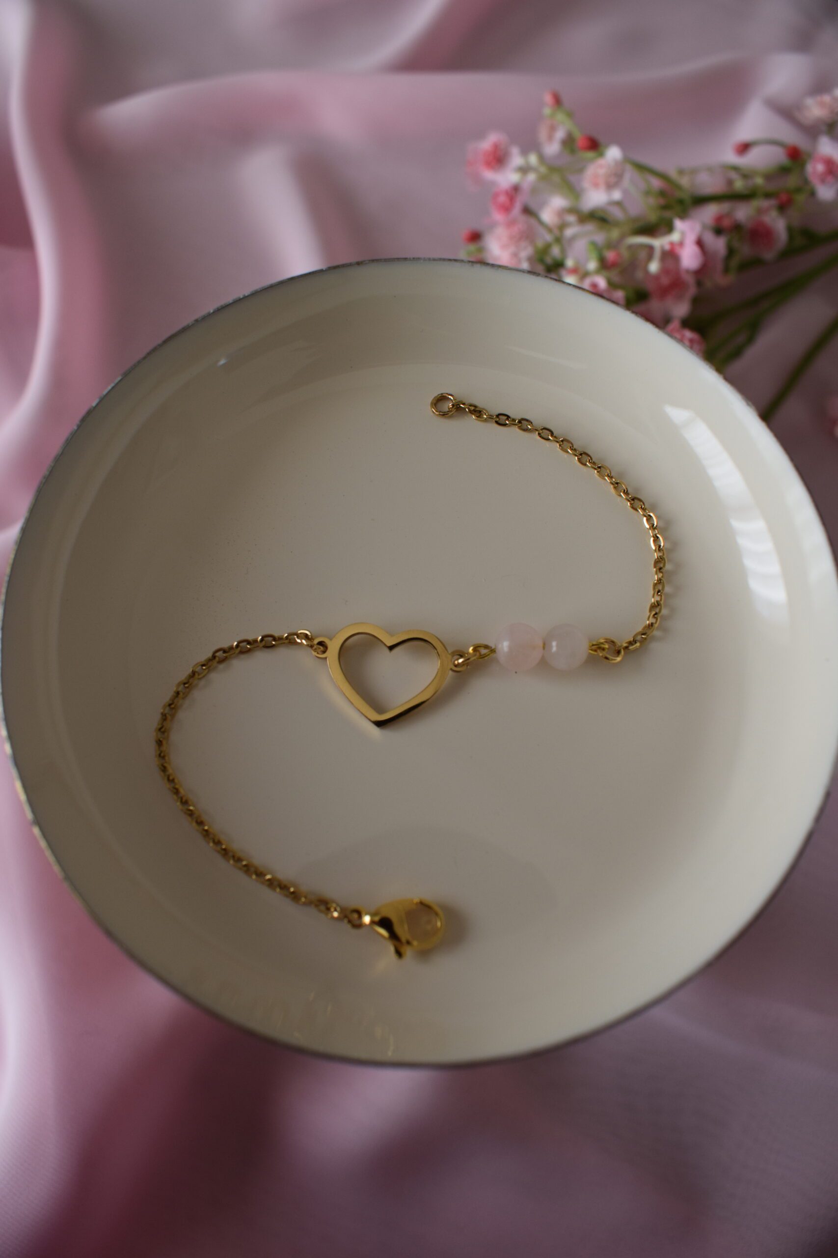 Armband stainless steel met hartje en Rozenkwarts ~ LC 008 - Afbeelding 4