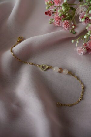 Armband stainless steel met hartje en Rozenkwarts ~ LC 009