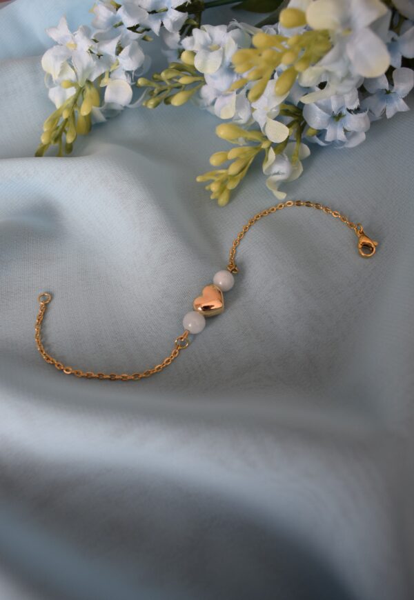 Armband stainless steel met hartje en Aquamarijn ~ AQ 004 - Afbeelding 3