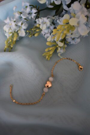 Armband stainless steel met hartje en Aquamarijn ~ AQ 004
