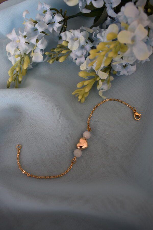 Armband stainless steel met hartje en Aquamarijn ~ AQ 004