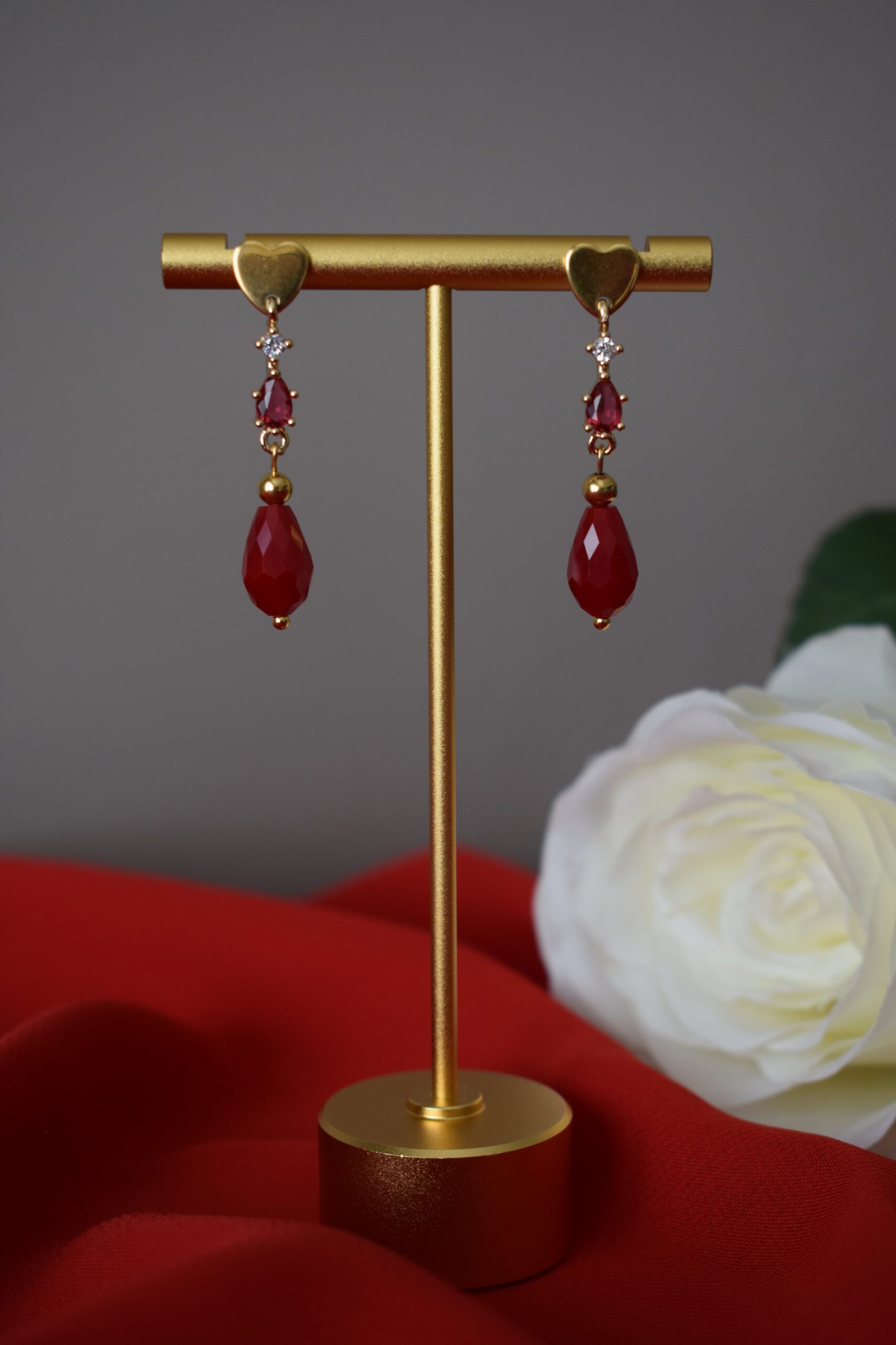 Oorhangers hartje Rood Crystal Glass ~ LC 022