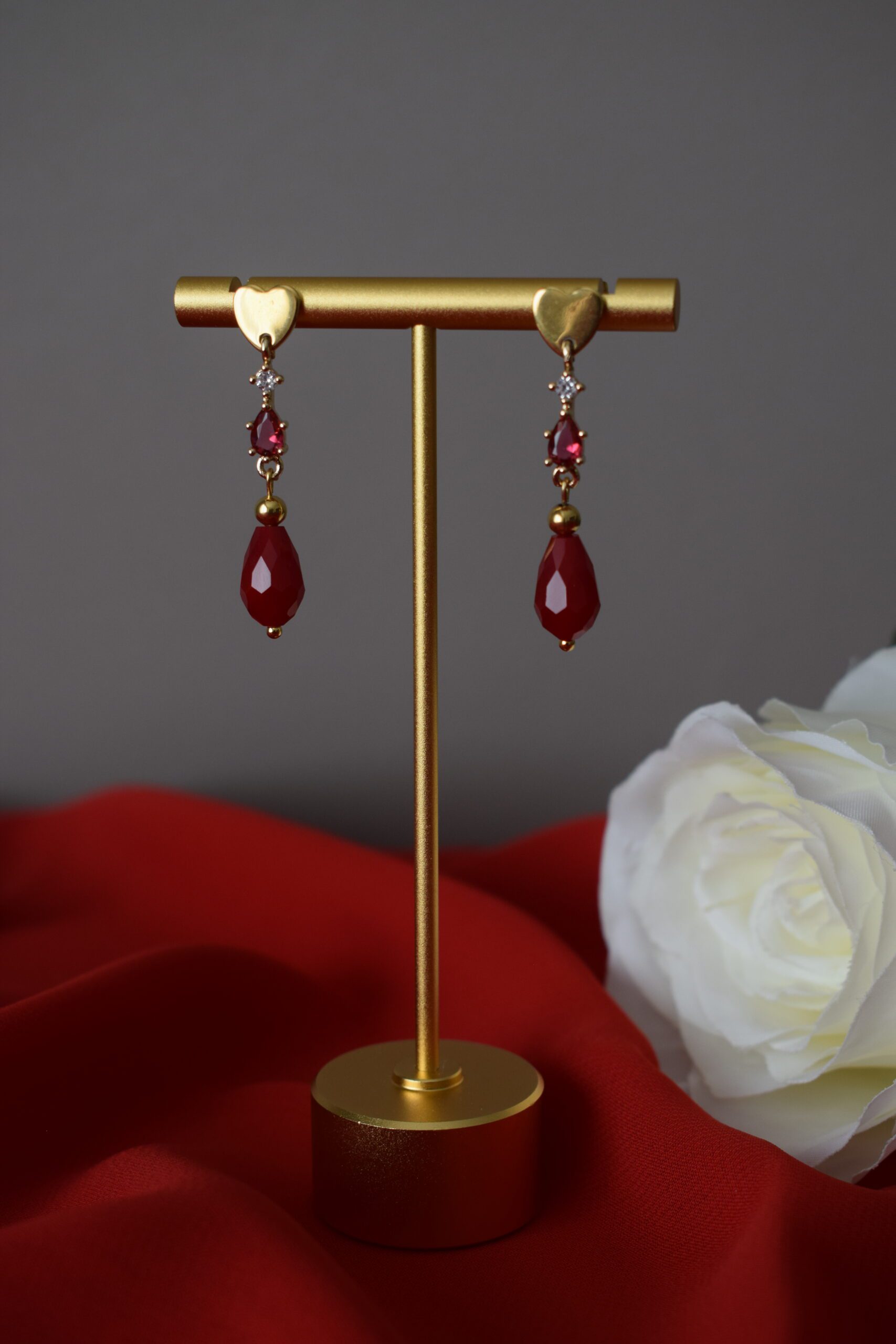 Oorhangers hartje Rood Crystal Glass ~ LC 022 - Afbeelding 2