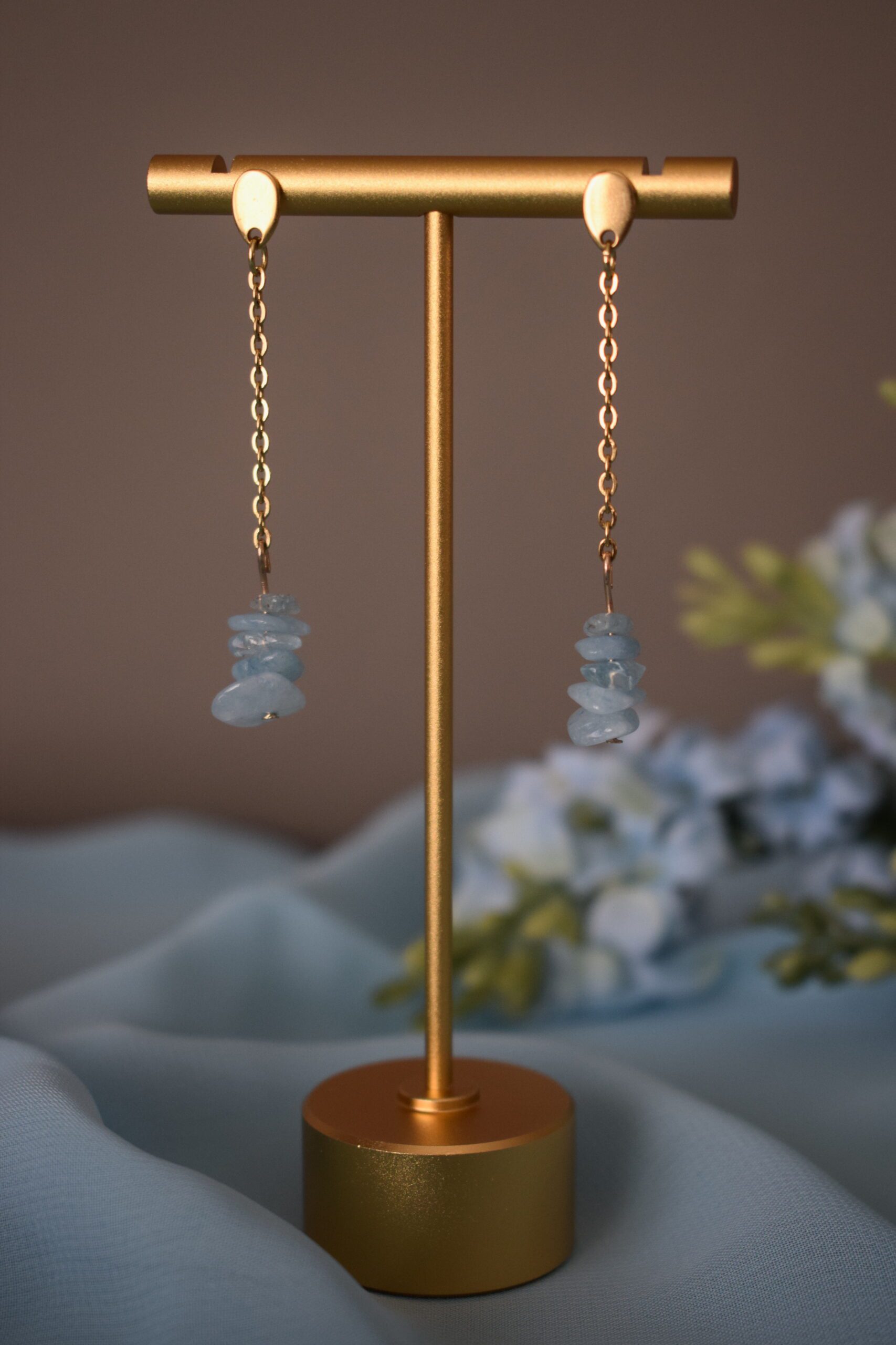 Oorhangers edelsteenchips Aquamarijn ~ AQ 002 - Afbeelding 2