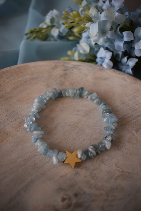 Armband edelsteenchips Aquamarijn met kraal ~ AQ 008 - Afbeelding 3