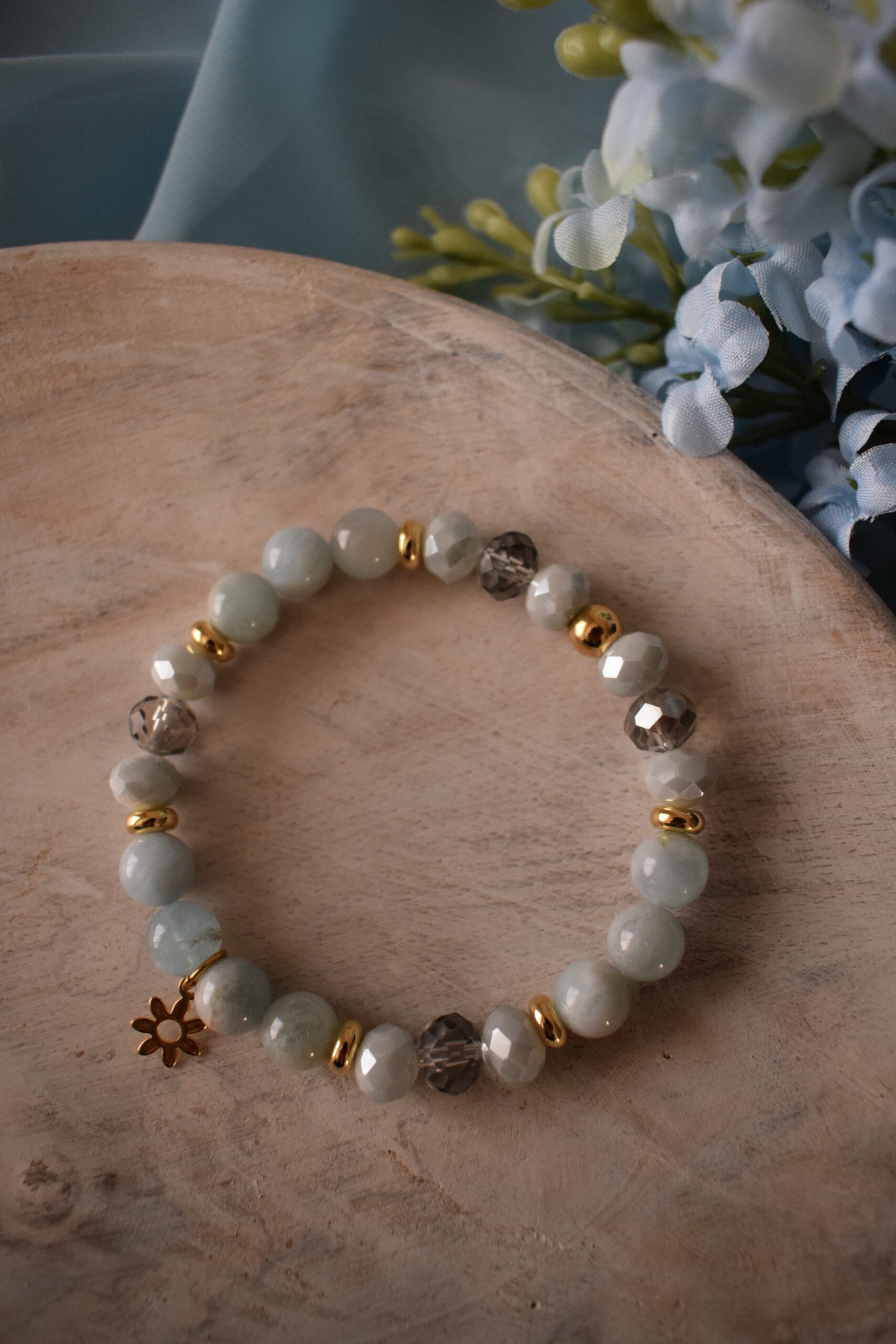 Kralenarmband chique Aquamarijn 8mm ~ AQ 006 - Afbeelding 2