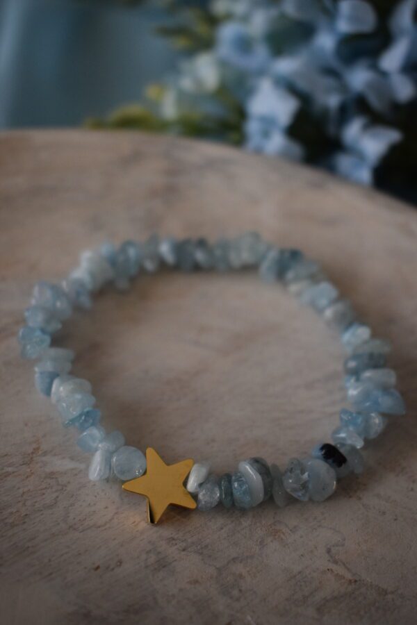 Armband edelsteenchips Aquamarijn met kraal ~ AQ 008 - Afbeelding 4