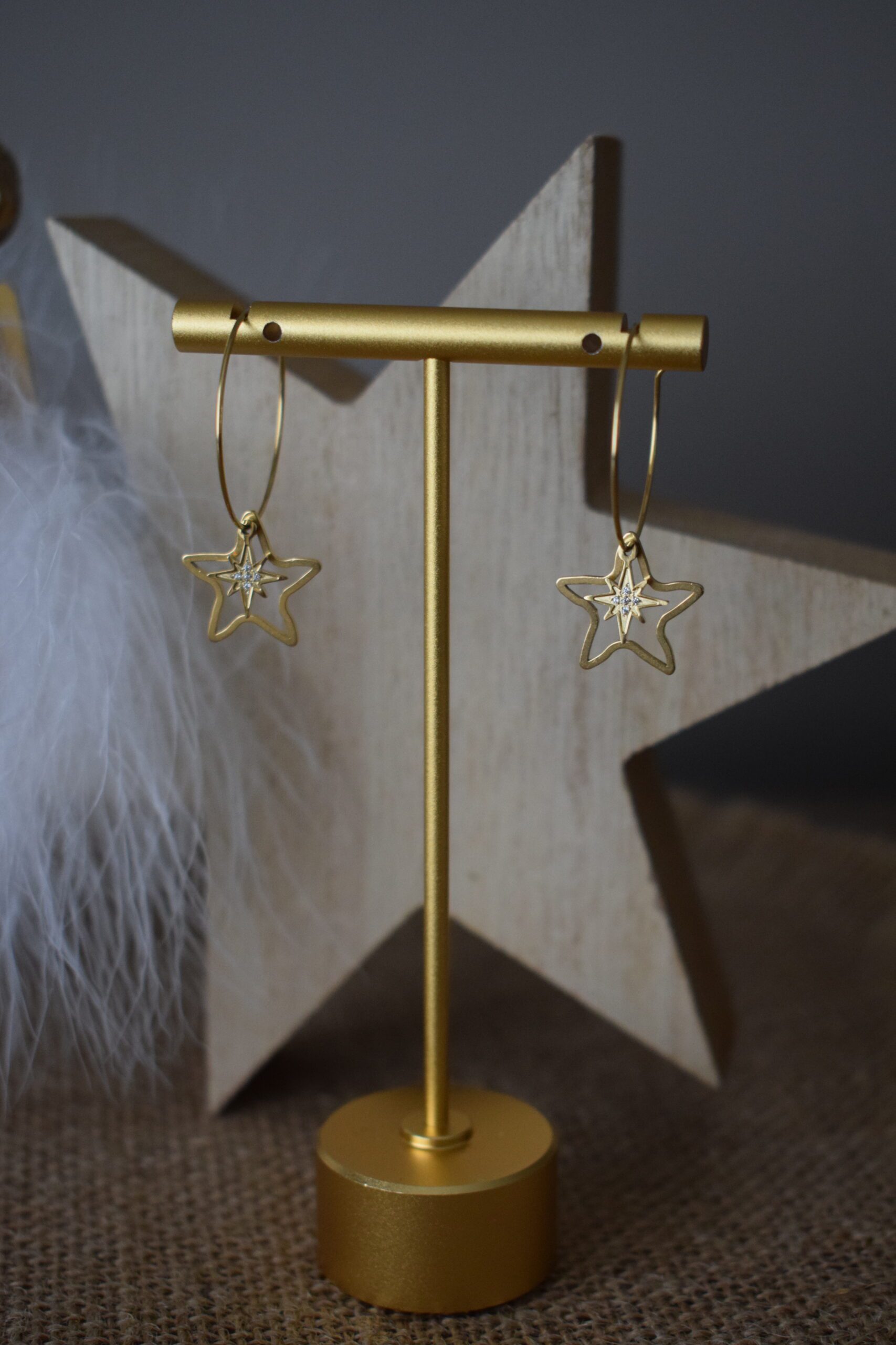Stainless steel earhoops met Sterretjes ~ ST 002 - Afbeelding 2