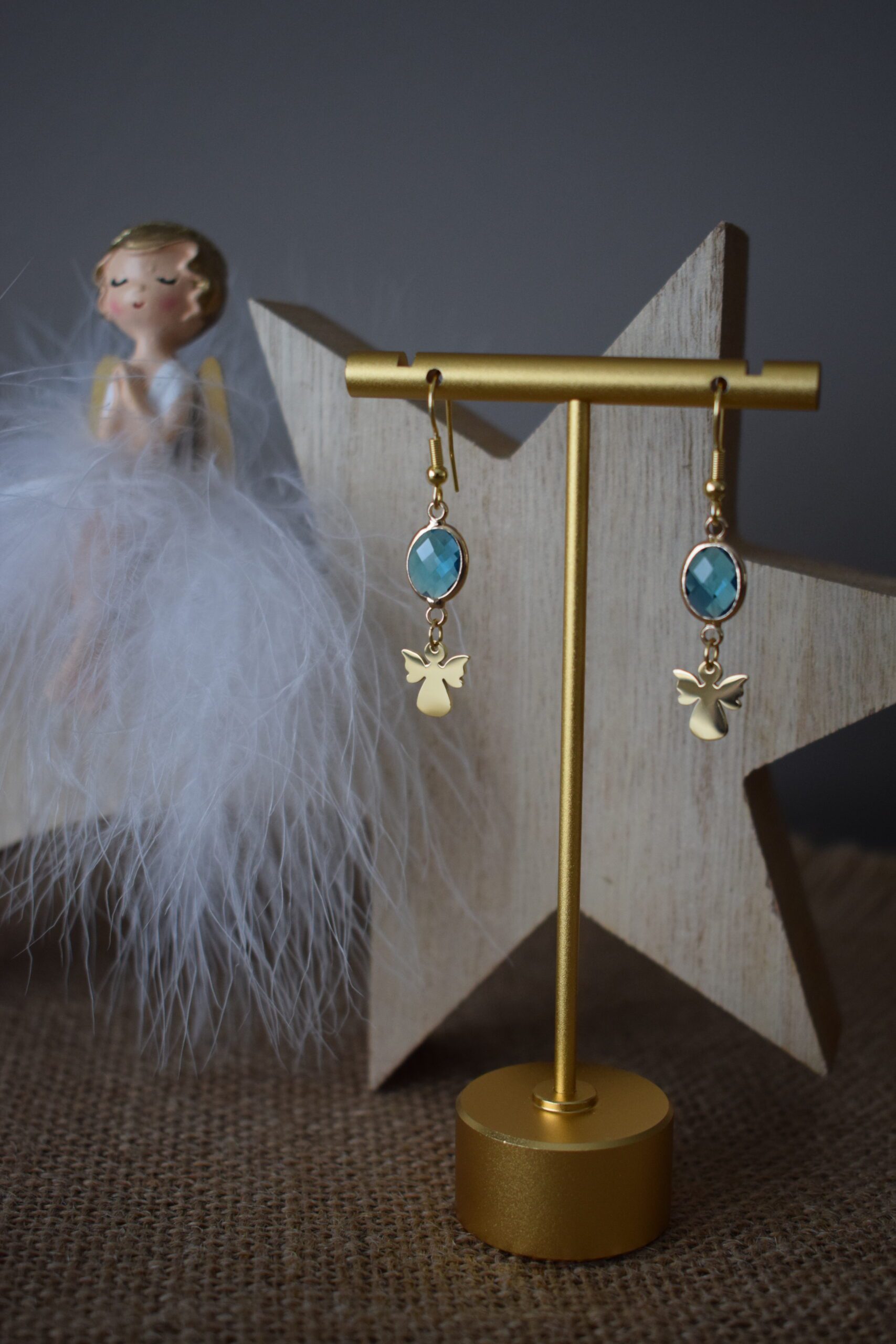 Oorhangers met Crystal glass en Engeltje ~ EN 001