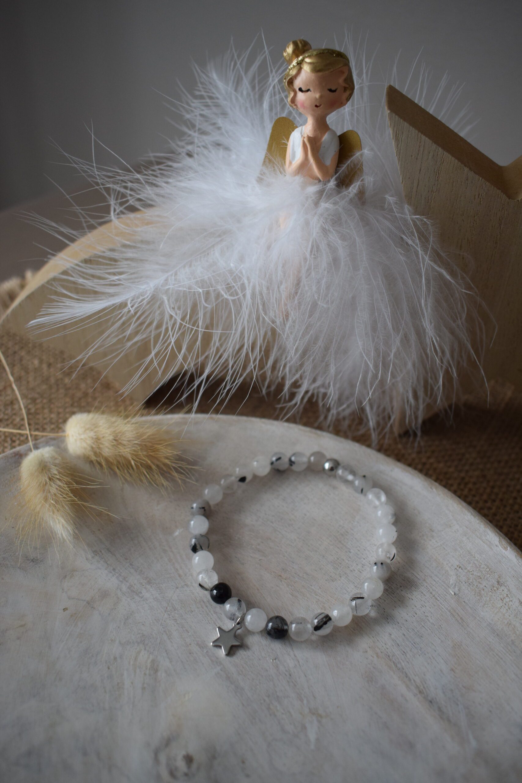 Kralenarmbandje Rutielkwarts 6mm met ster ~ ST 006