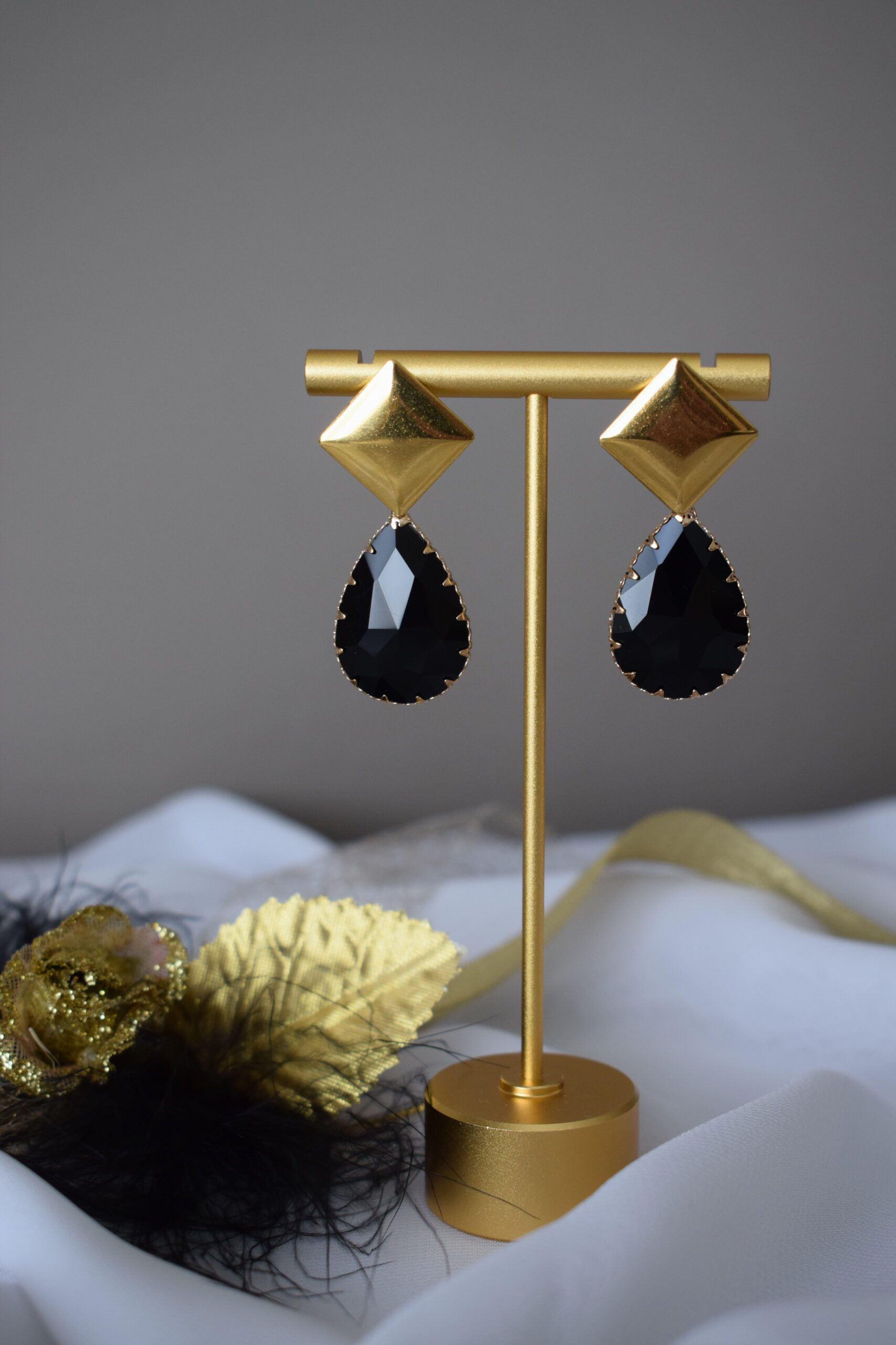 Statement Earrings Zwart Crystal Glass ~ FO 018