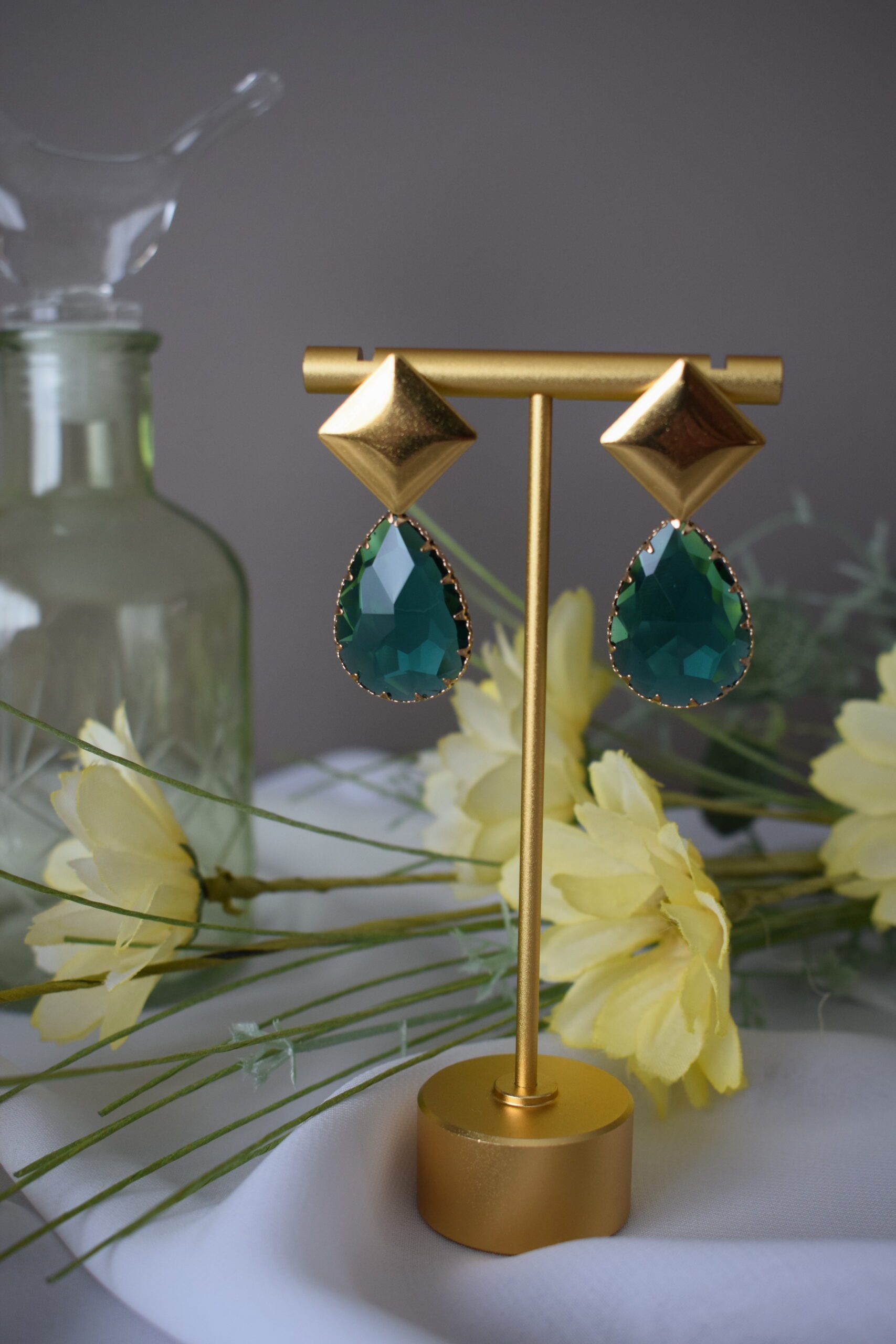 Statement Earrings Blauw groen Crystal Glass ~ FO 019 - Afbeelding 2