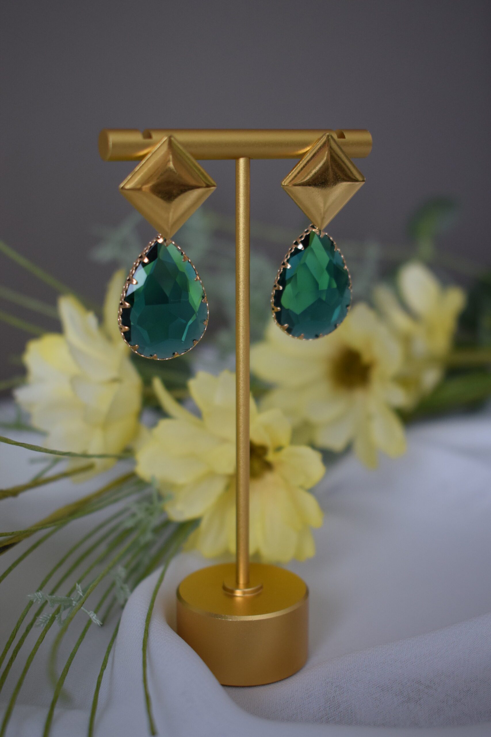Statement Earrings Blauw groen Crystal Glass ~ FO 019 - Afbeelding 3