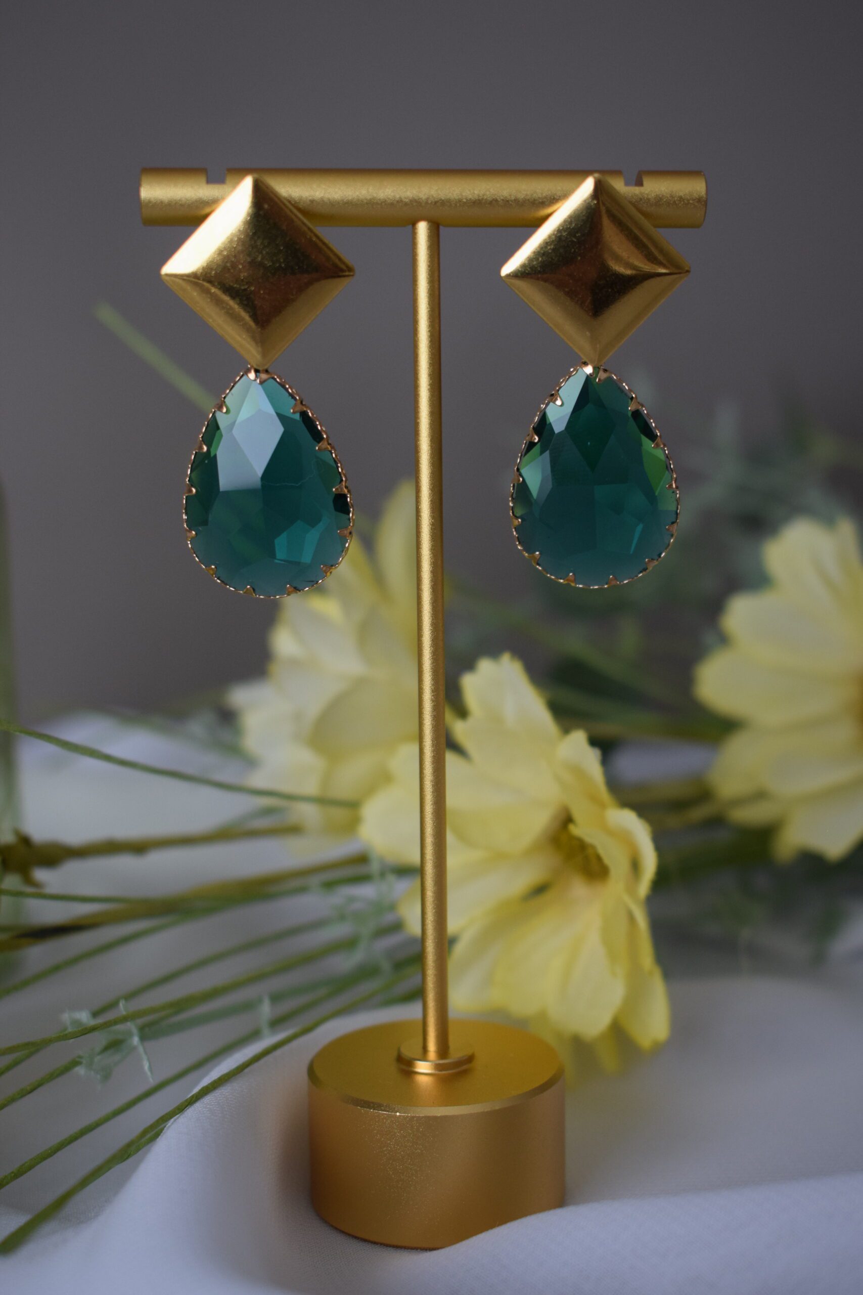 Statement Earrings Blauw groen Crystal Glass ~ FO 019 - Afbeelding 4