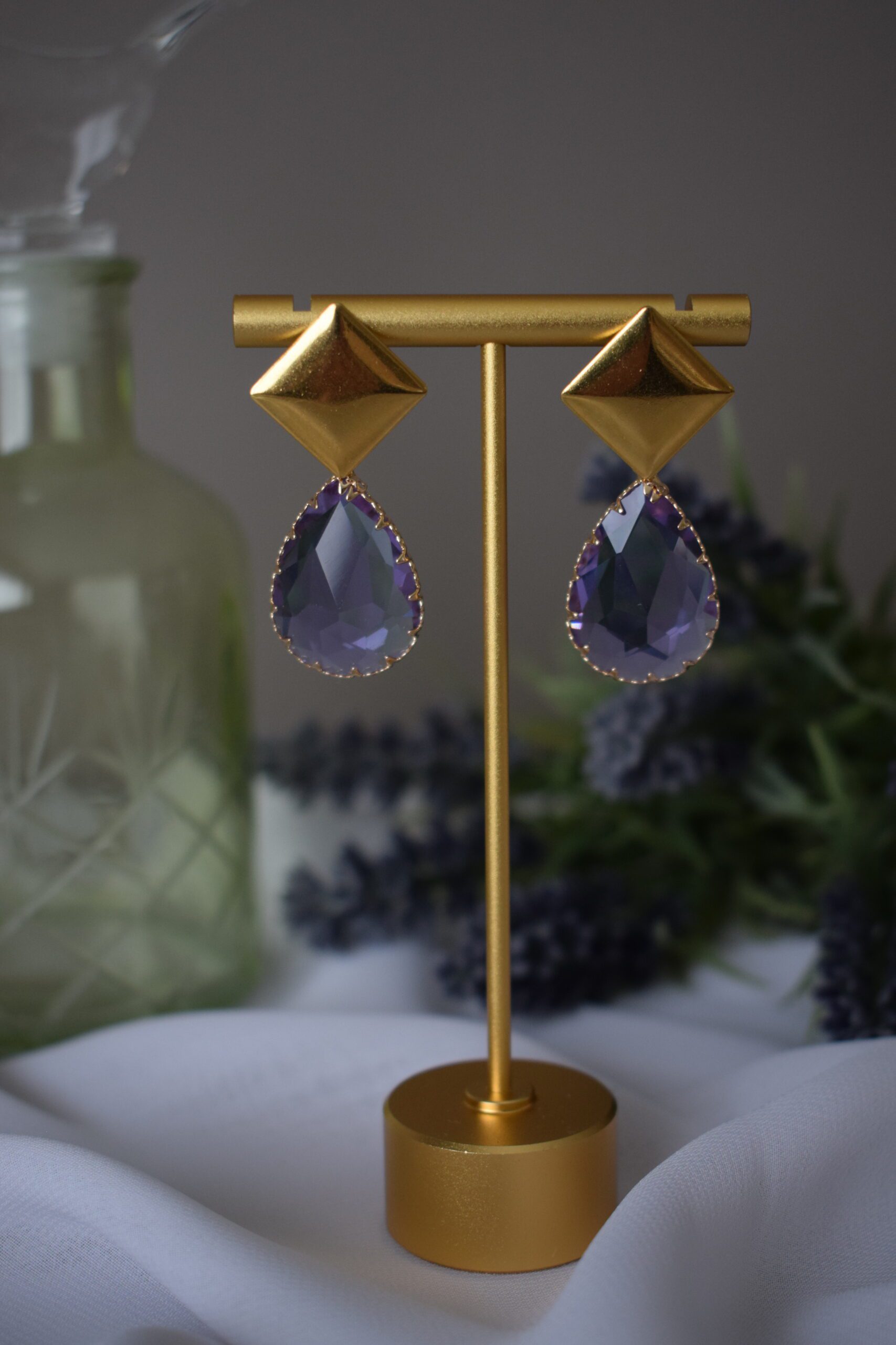 Statement Earrings Lila Crystal Glass ~ FO 020