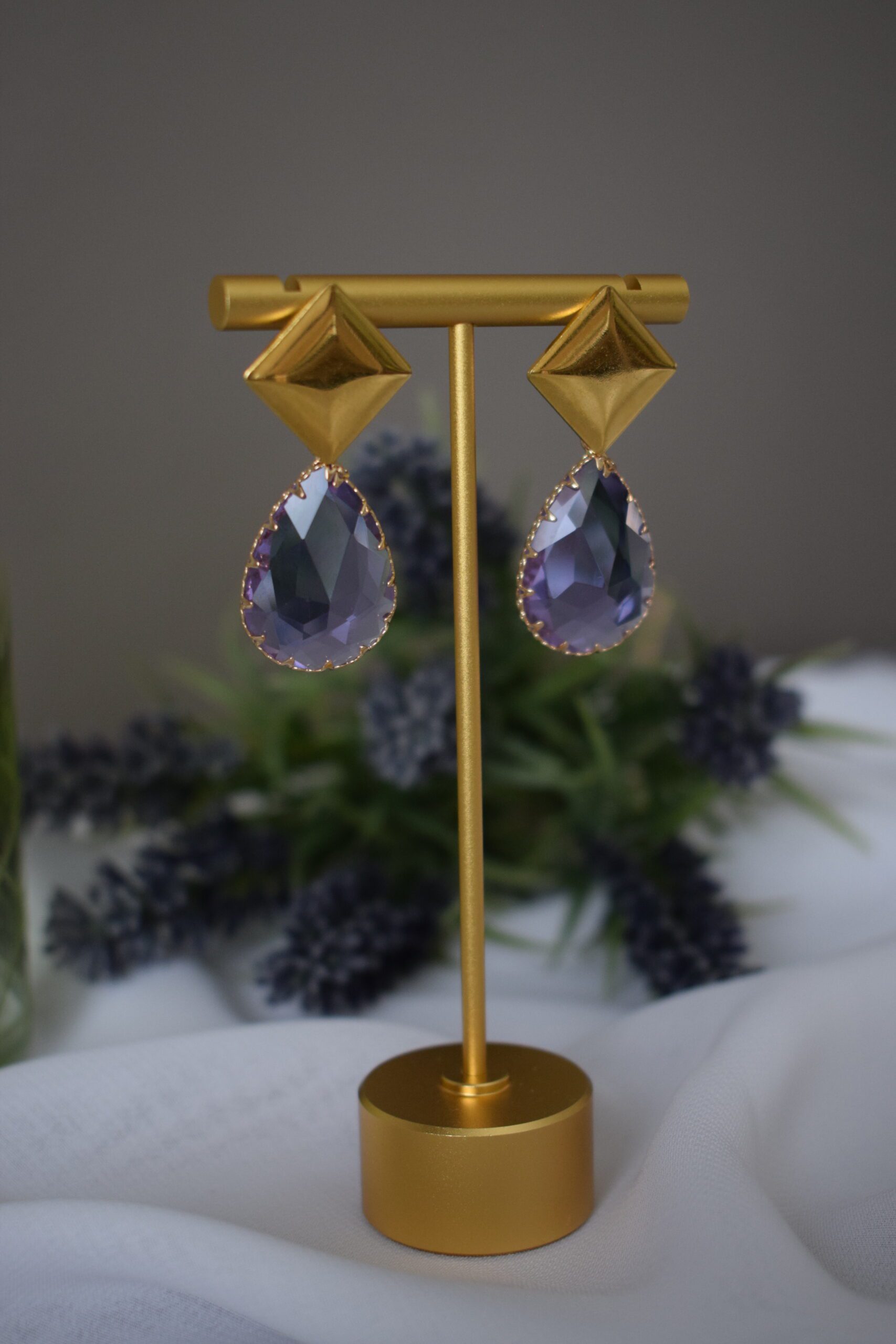 Statement Earrings Lila Crystal Glass ~ FO 020 - Afbeelding 4