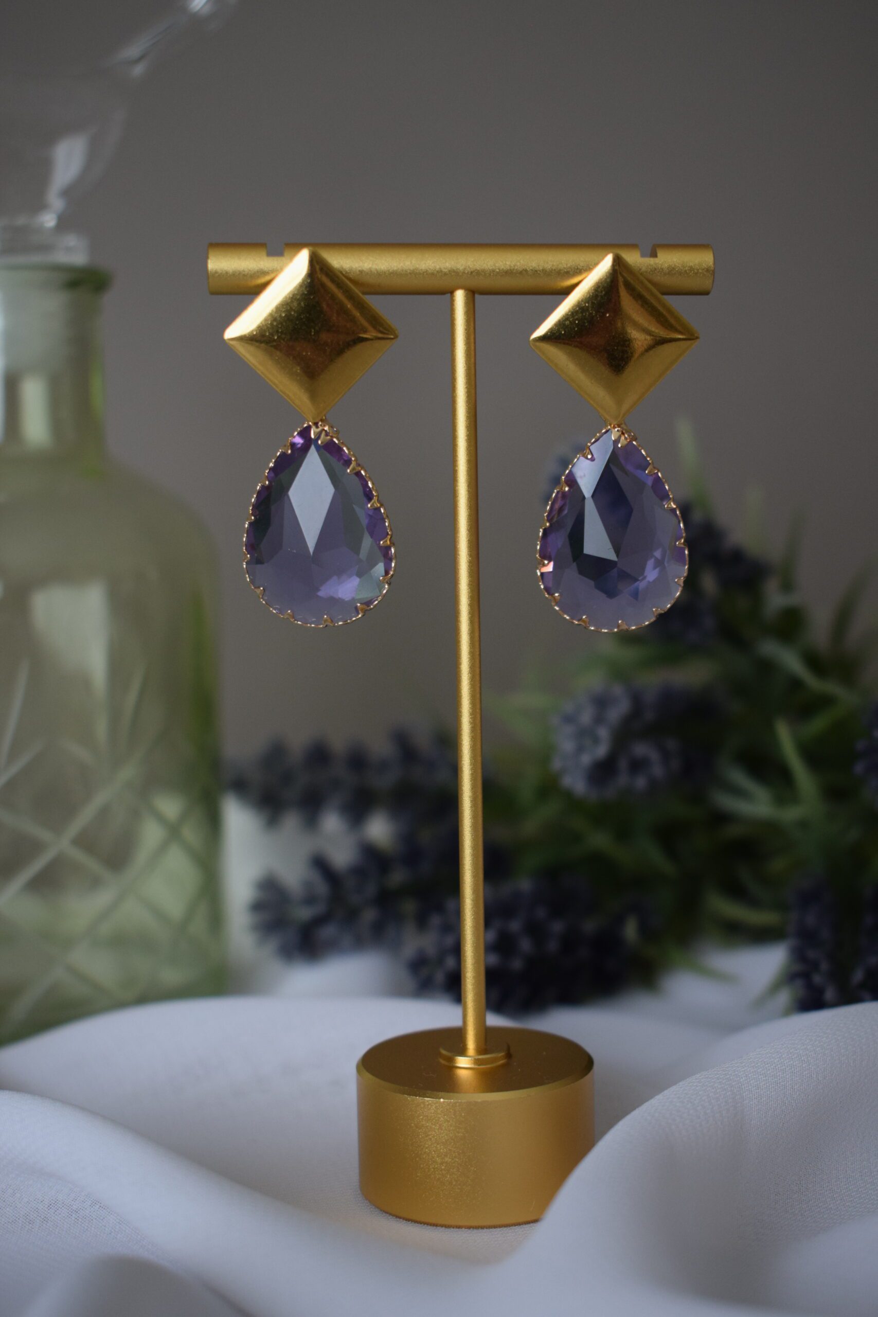 Statement Earrings Lila Crystal Glass ~ FO 020 - Afbeelding 2