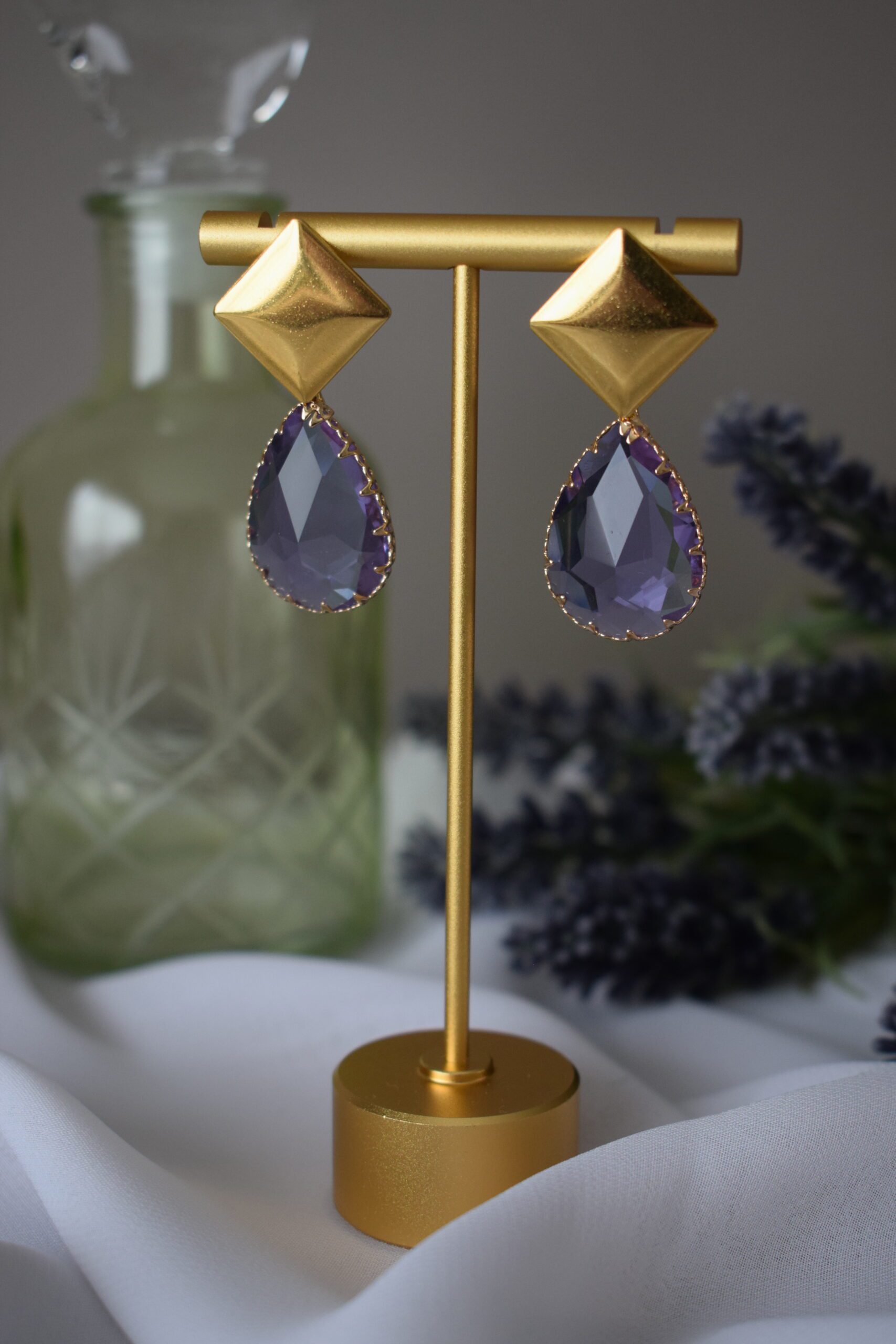 Statement Earrings Lila Crystal Glass ~ FO 020 - Afbeelding 3