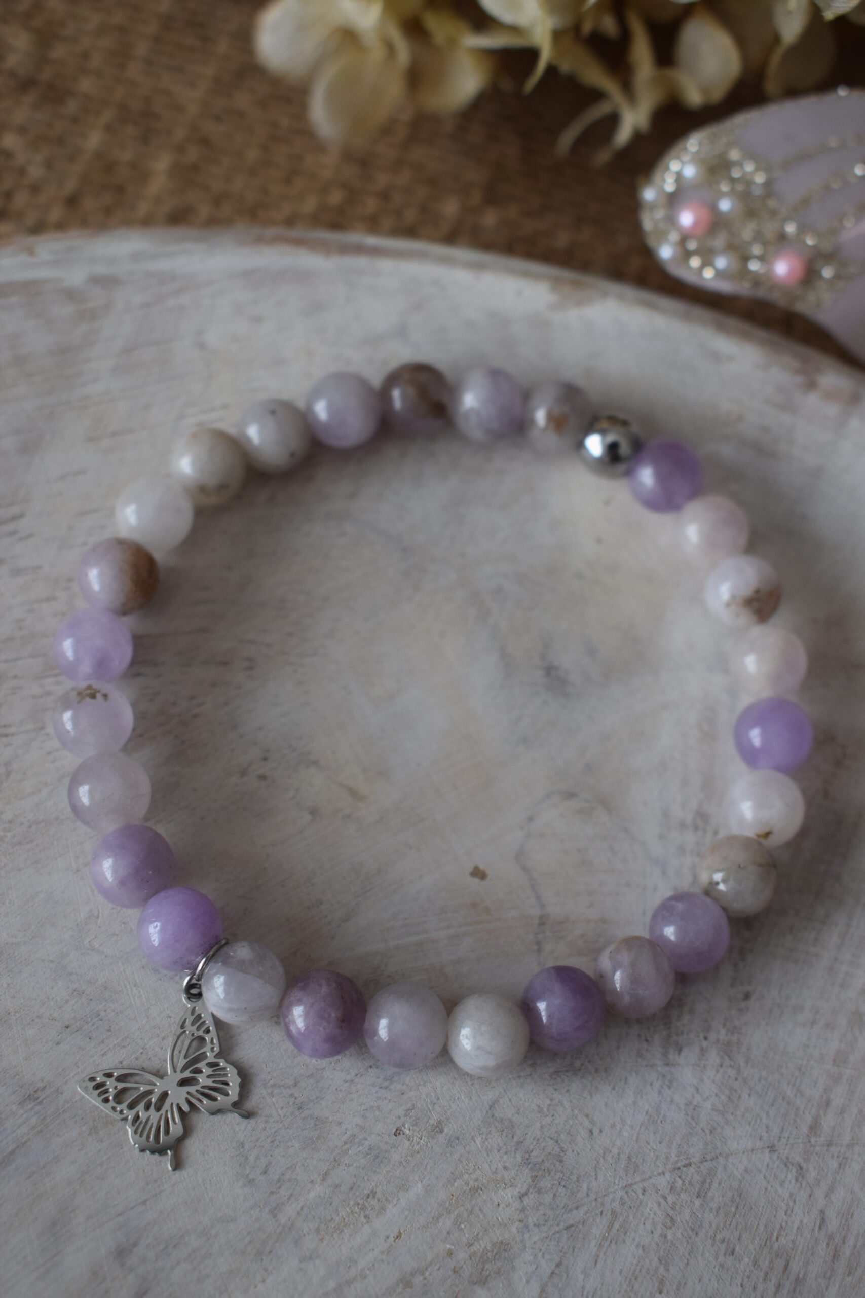 Kralenarmband Lavendel Jade 6mm ~ VL 007 - Afbeelding 3