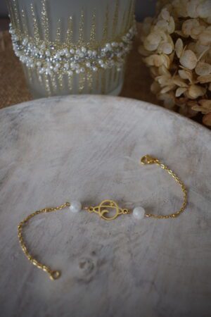 Armband stainless steel met symbool en Maansteen ~ MS 004