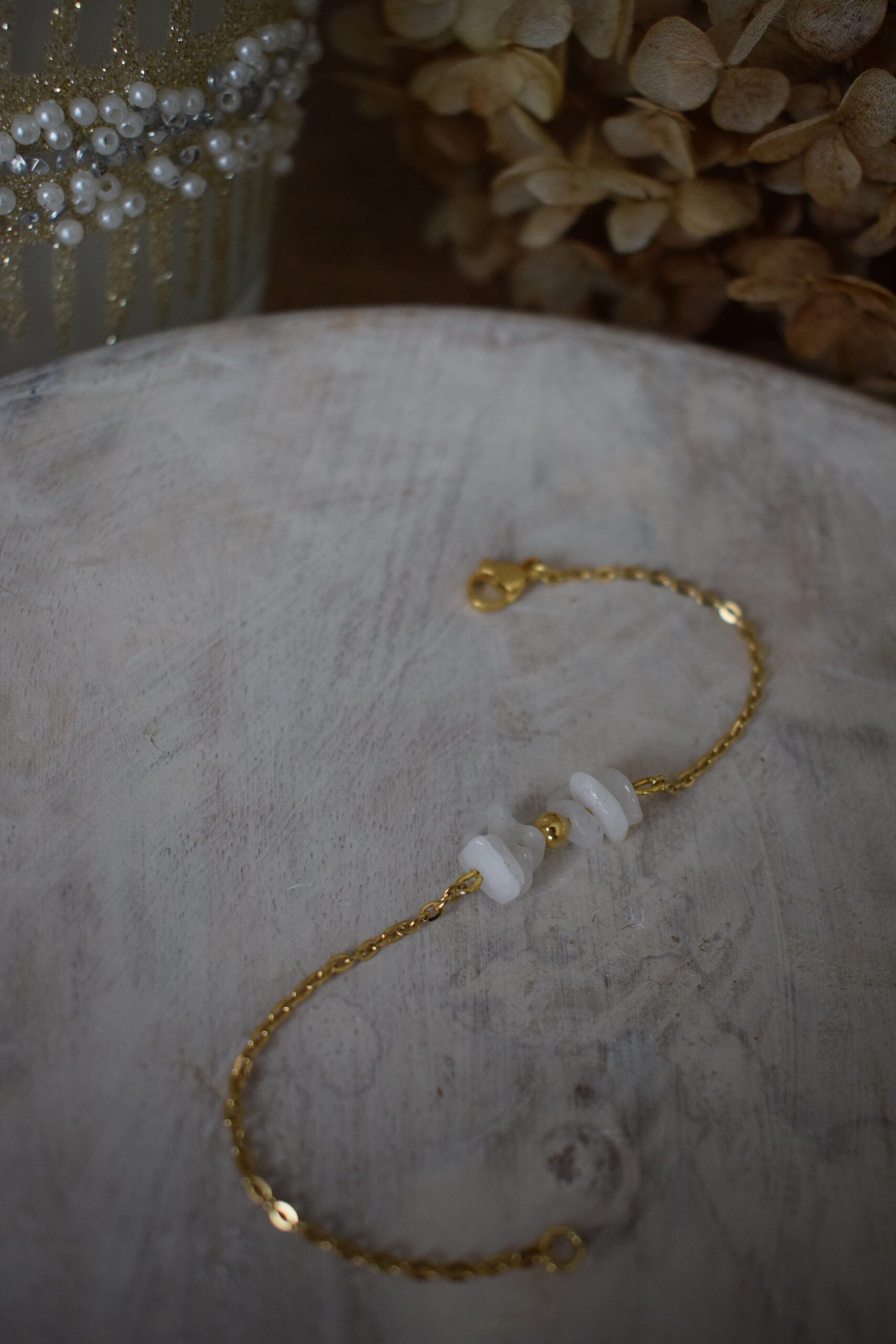 Armband stainless steel met Maansteenchips ~ MS 005 - Afbeelding 3
