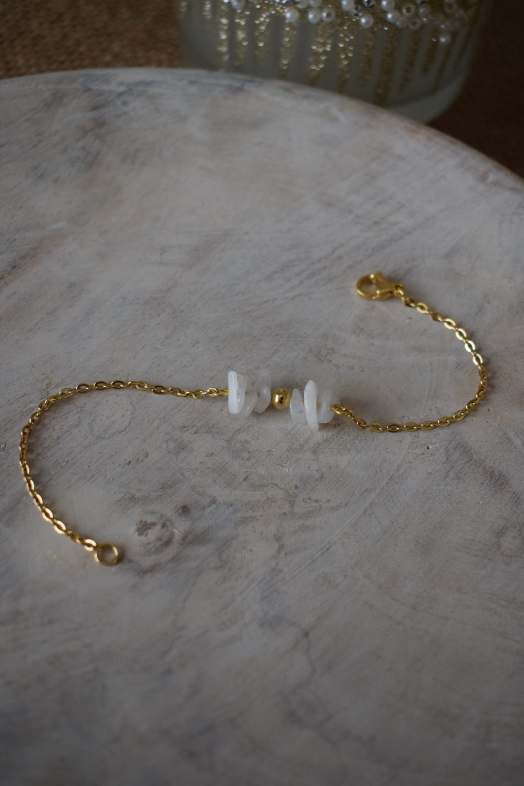 Armband stainless steel met Maansteenchips ~ MS 005 - Afbeelding 2
