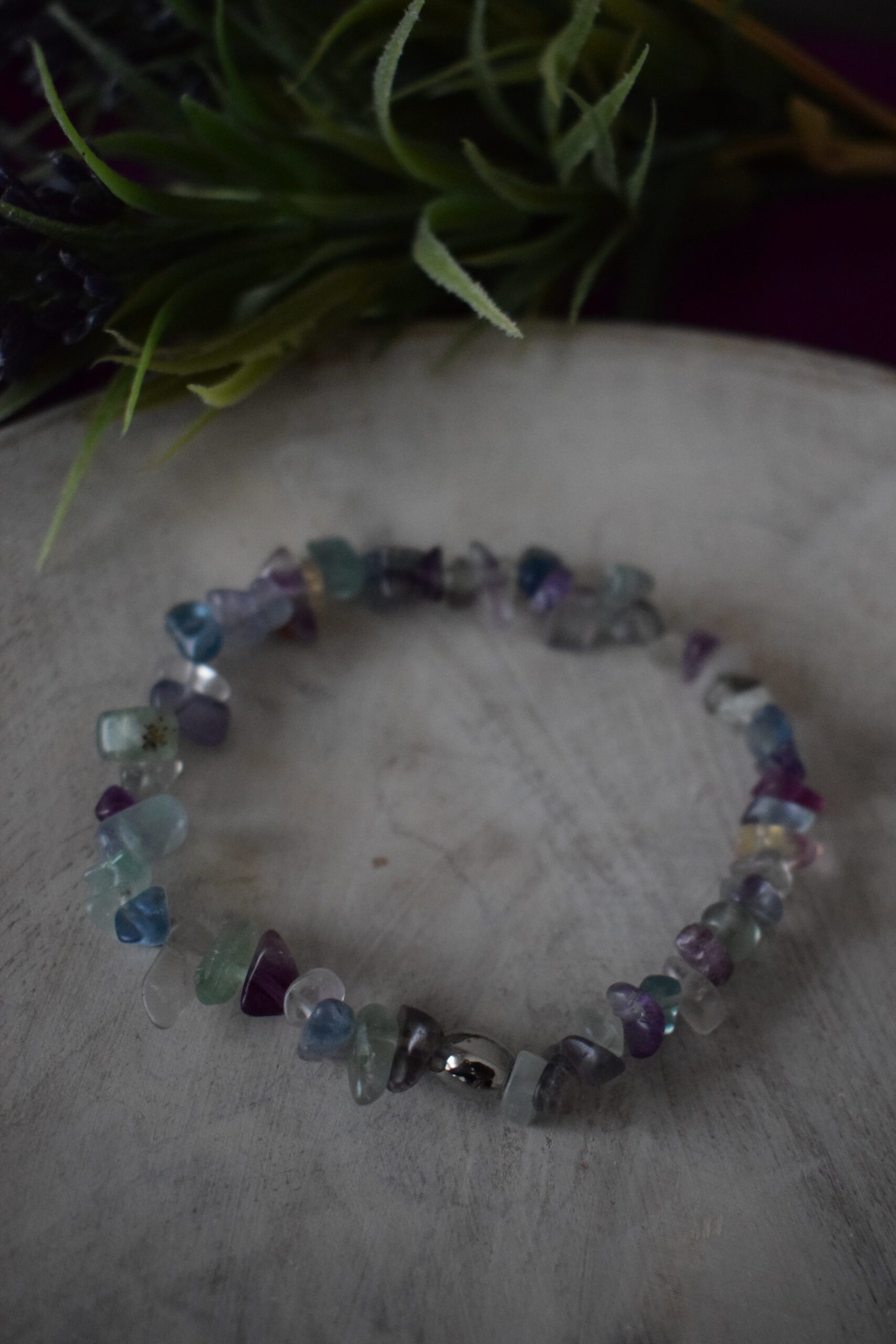 Armband edelsteenchips Fluoriet met kraal ~ FL 001 - Afbeelding 3