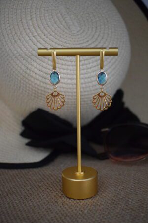 Oorhangers Turkoois Crystal Glass met schelp ~ CG 011