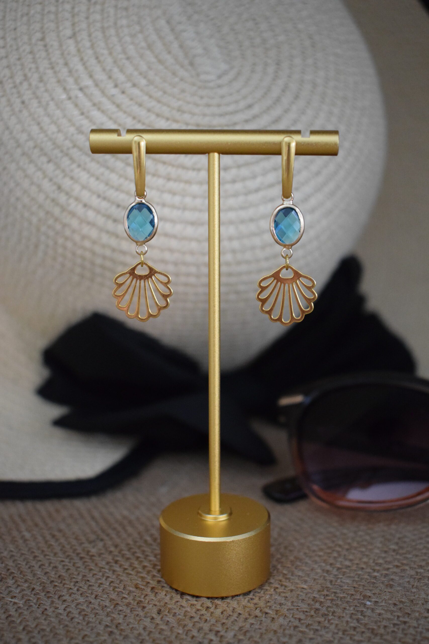 Oorhangers Turkoois Crystal Glass met schelp ~ CG 011 - Afbeelding 2