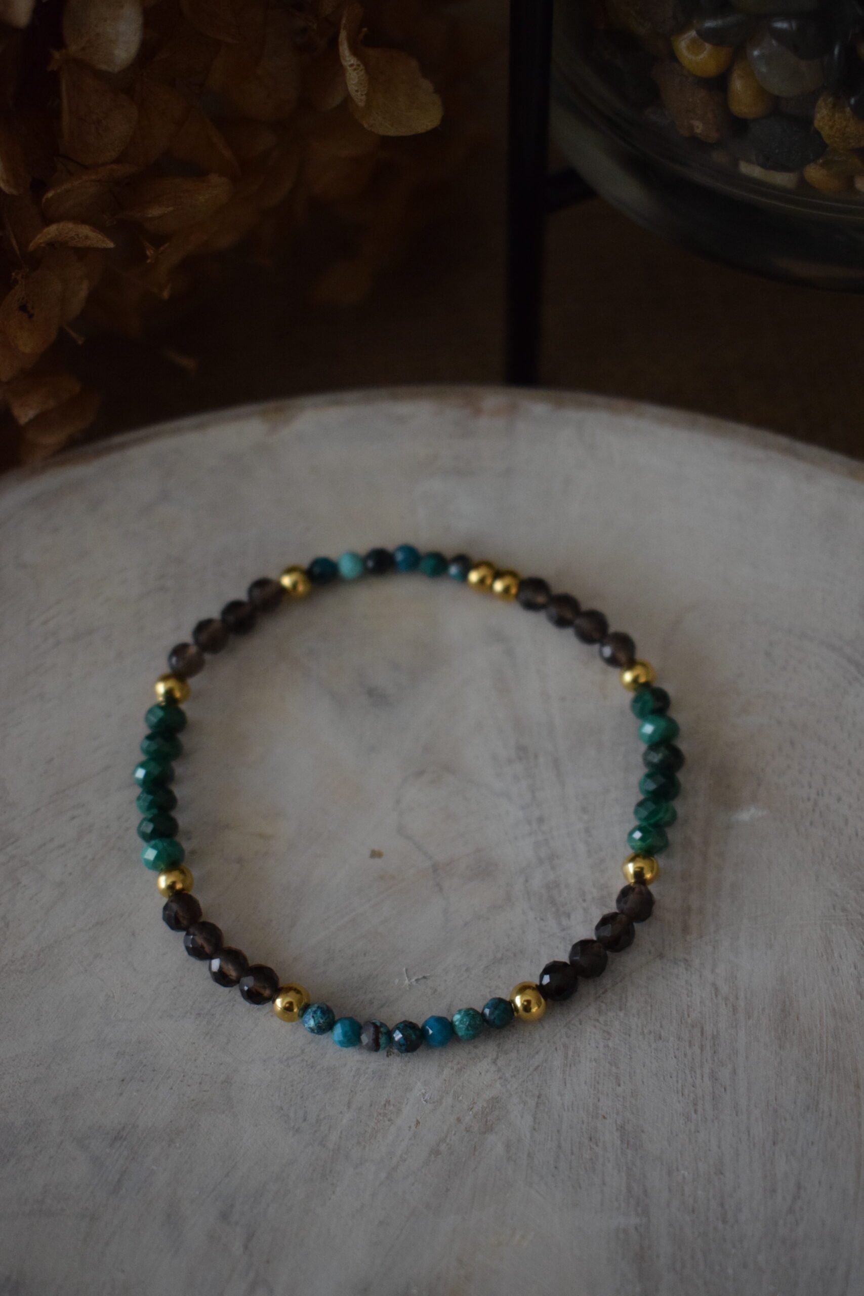 Kralenarmbandje Chrysocolla, Malachiet en Rookkwarts ~ CHR 002 - Afbeelding 2