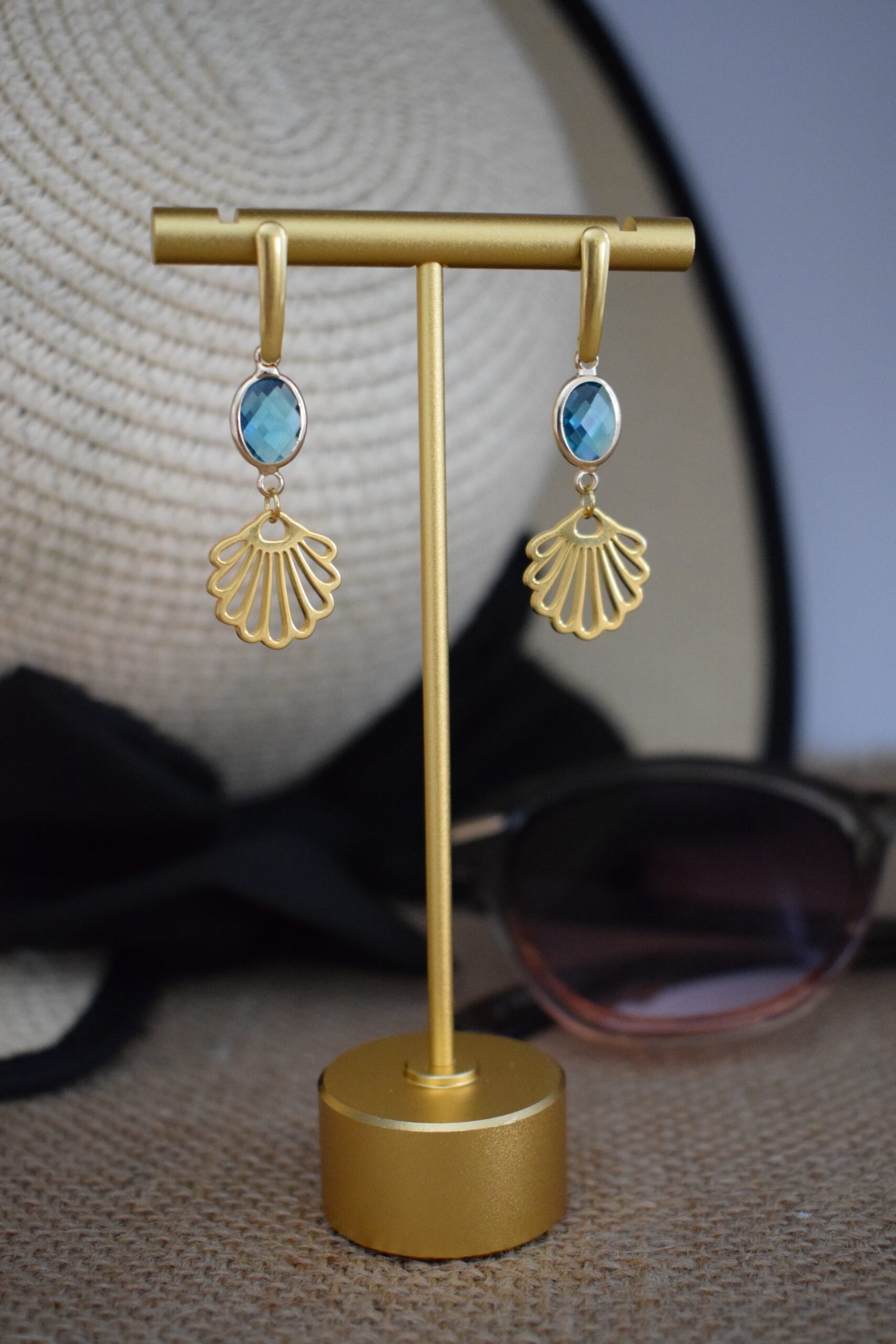 Oorhangers Turkoois Crystal Glass met schelp ~ CG 011 - Afbeelding 3