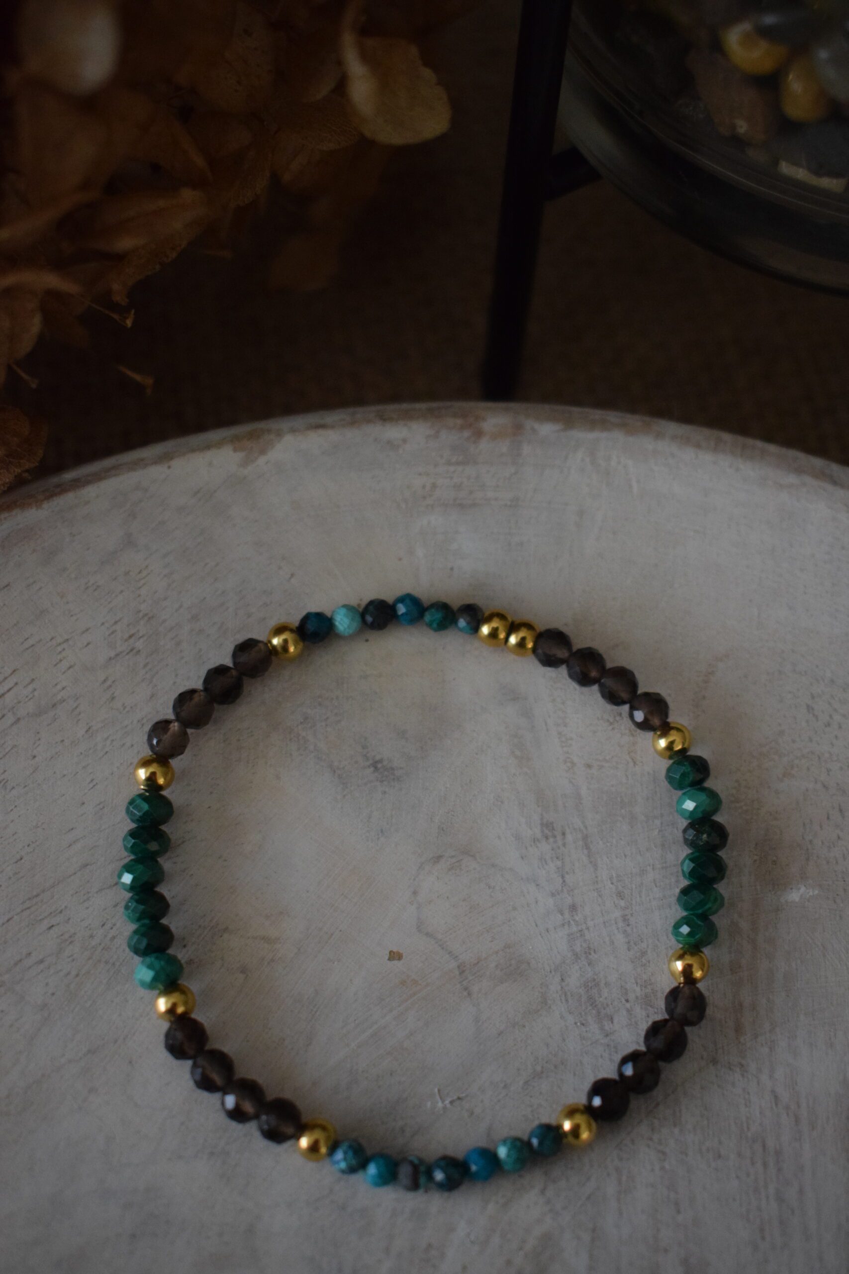 Kralenarmbandje Chrysocolla, Malachiet en Rookkwarts ~ CHR 002 - Afbeelding 3