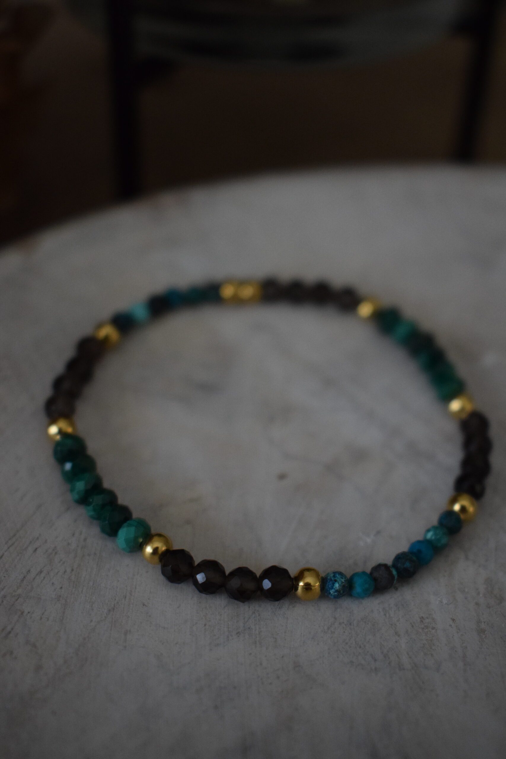 Kralenarmbandje Chrysocolla, Malachiet en Rookkwarts ~ CHR 002 - Afbeelding 4